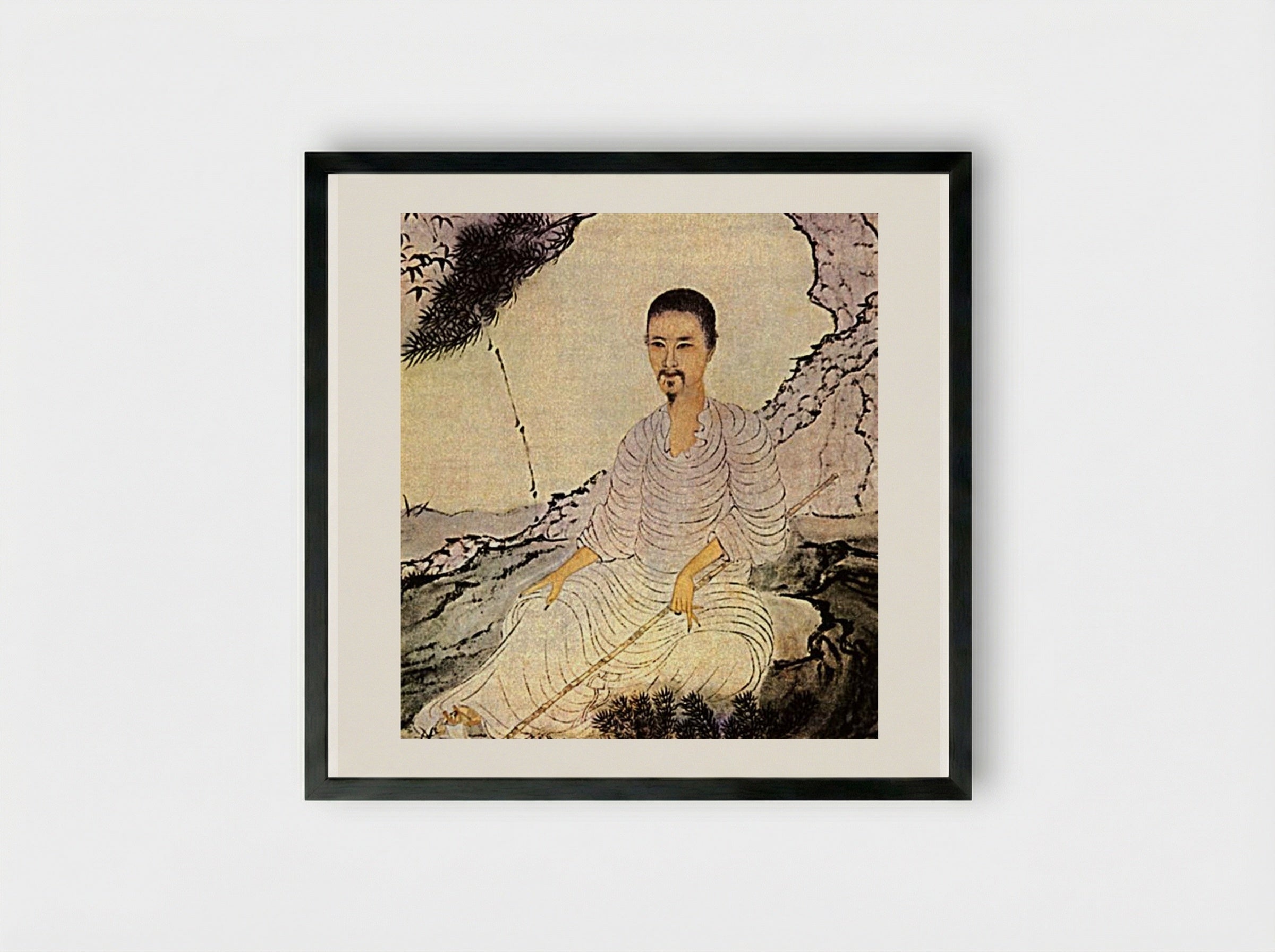 Self-portrait, along with a pine and a bamboo - Shitao - Framed Print Black