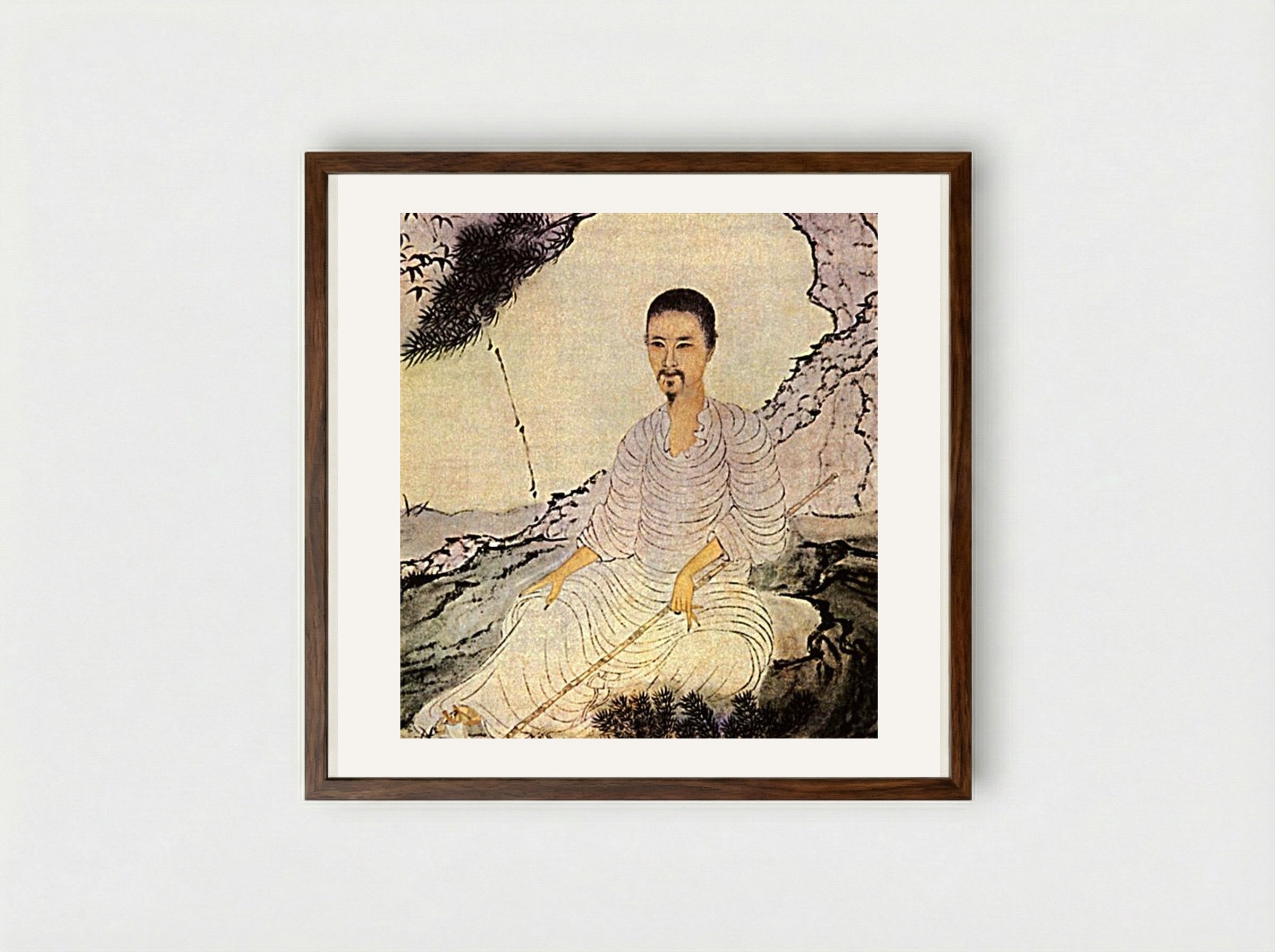 Self-portrait, along with a pine and a bamboo - Shitao - Framed Print Dark Wood