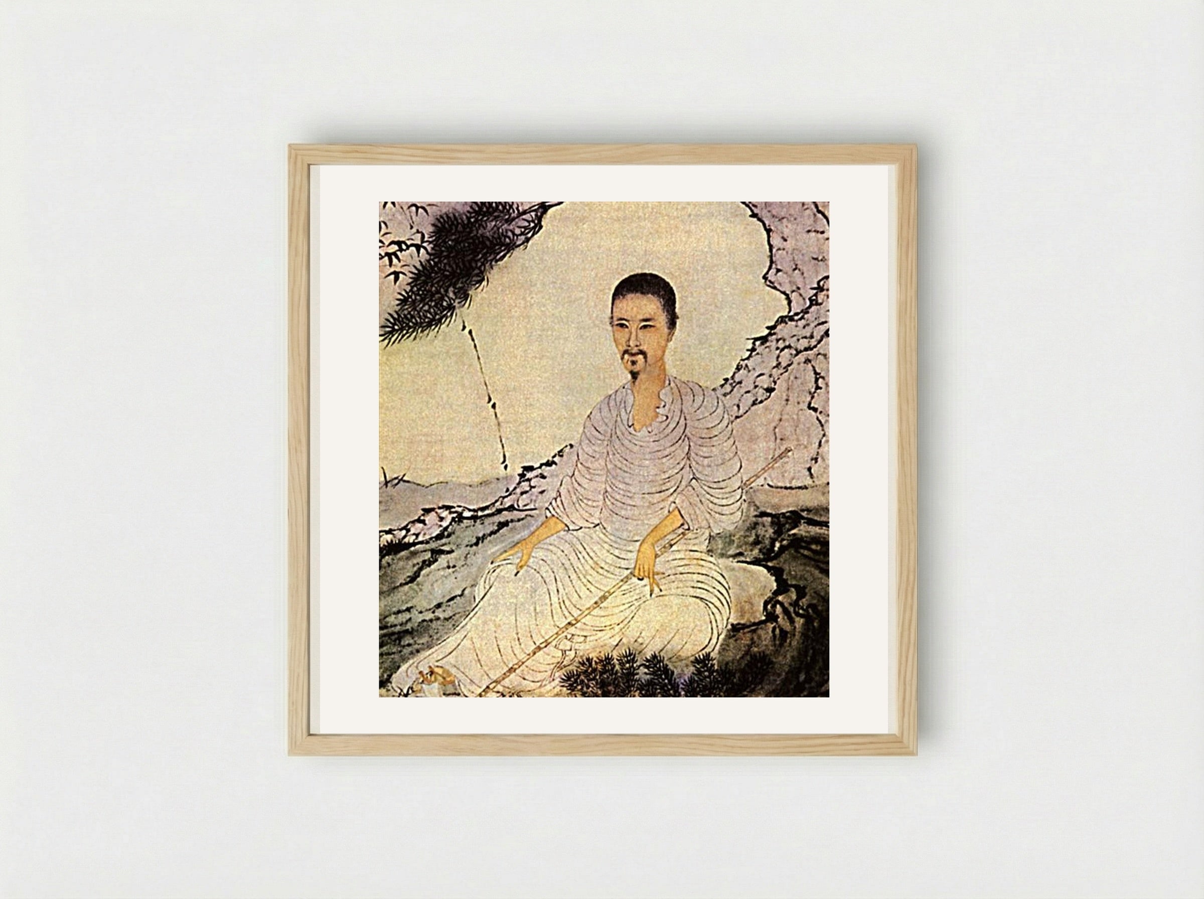 Self-portrait, along with a pine and a bamboo - Shitao - Framed Print Wood