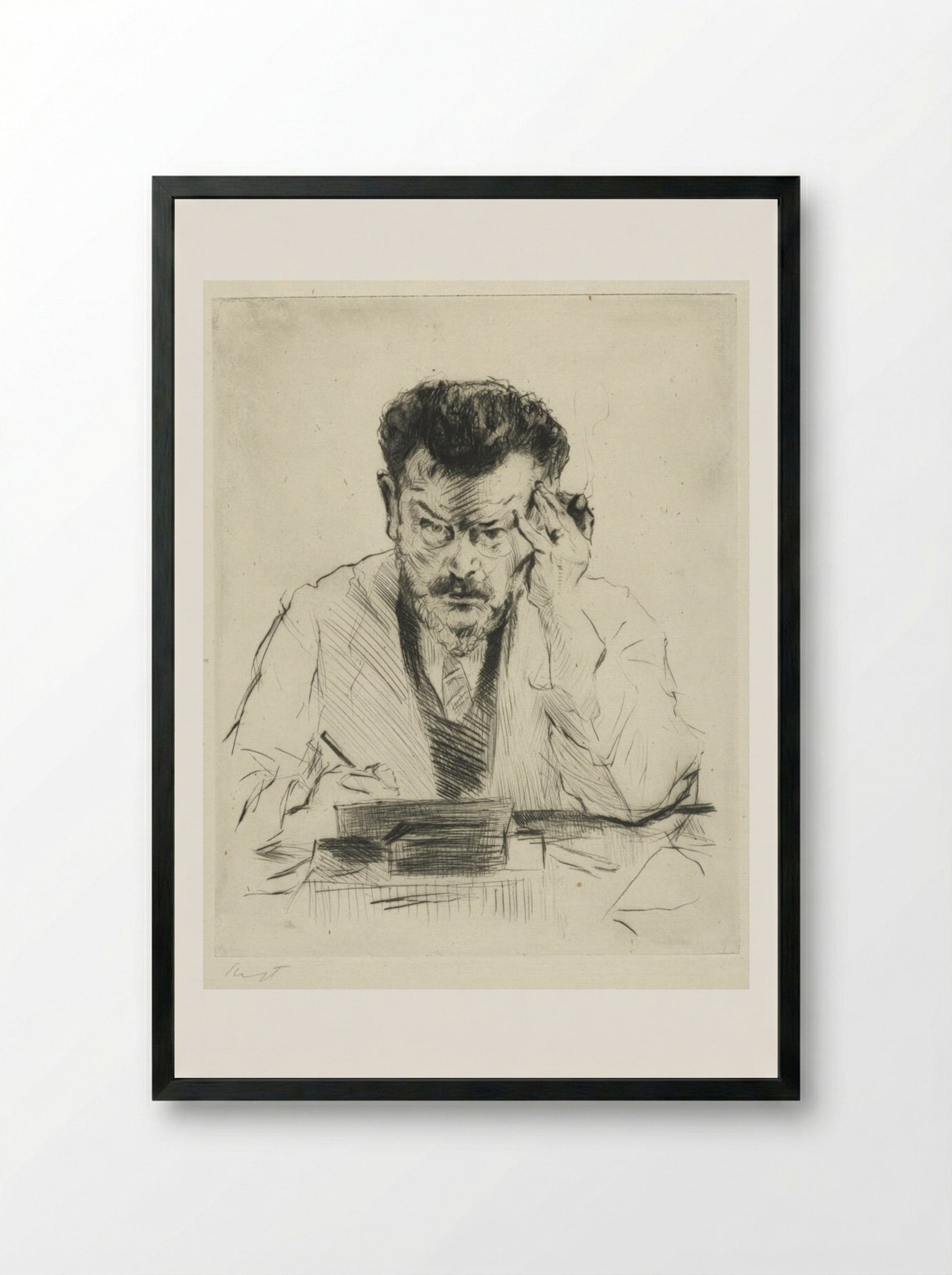 Self-portrait as an Etcher - Max Slevogt - Framed Print Black