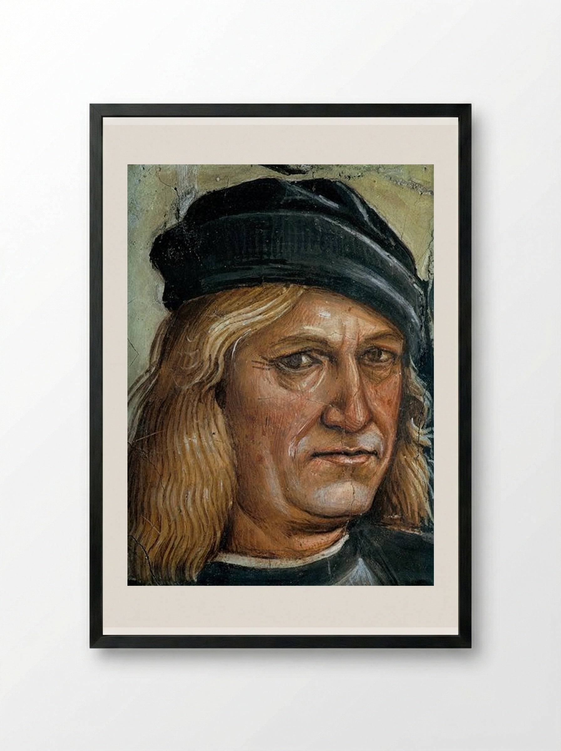 Self-portrait (detail from The Preaching and Acts of the Antichrist) - Luca Signorelli - Framed Print Black