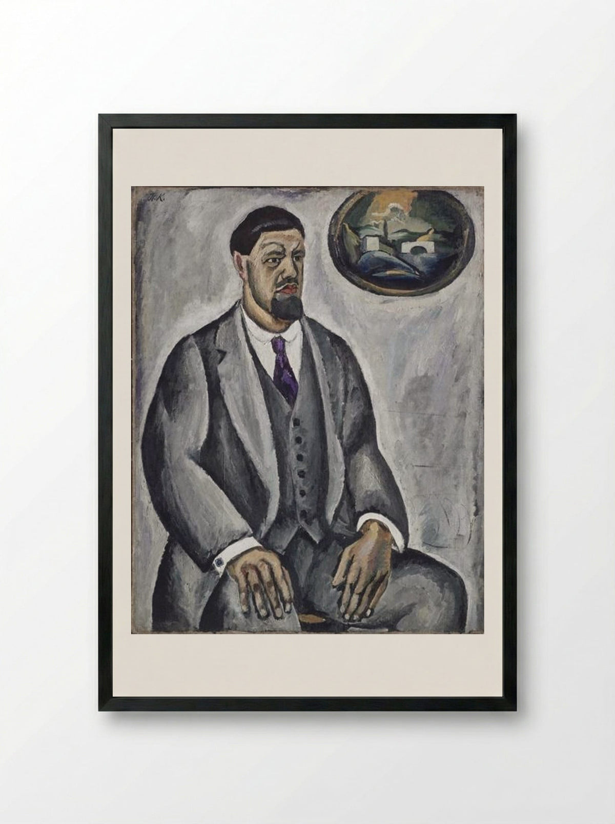 Self-portrait in gray - Pyotr Konchalovsky - Framed Print Black