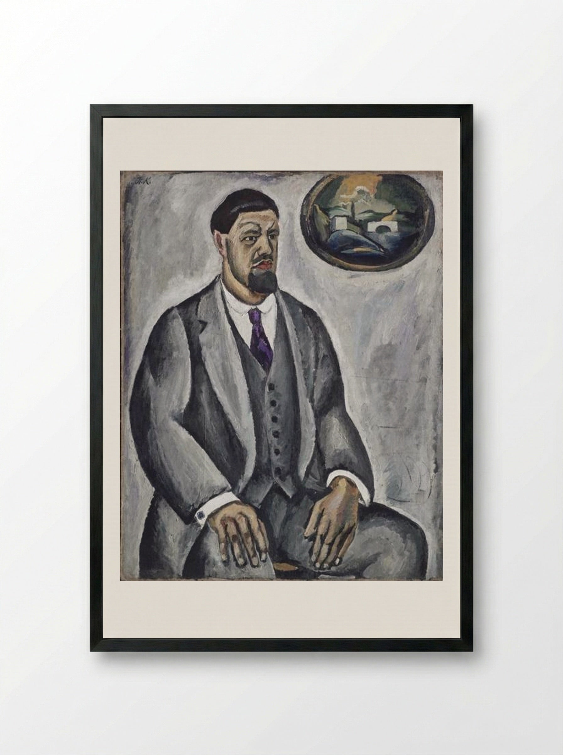 Self-portrait in gray - Pyotr Konchalovsky - Framed Print Black