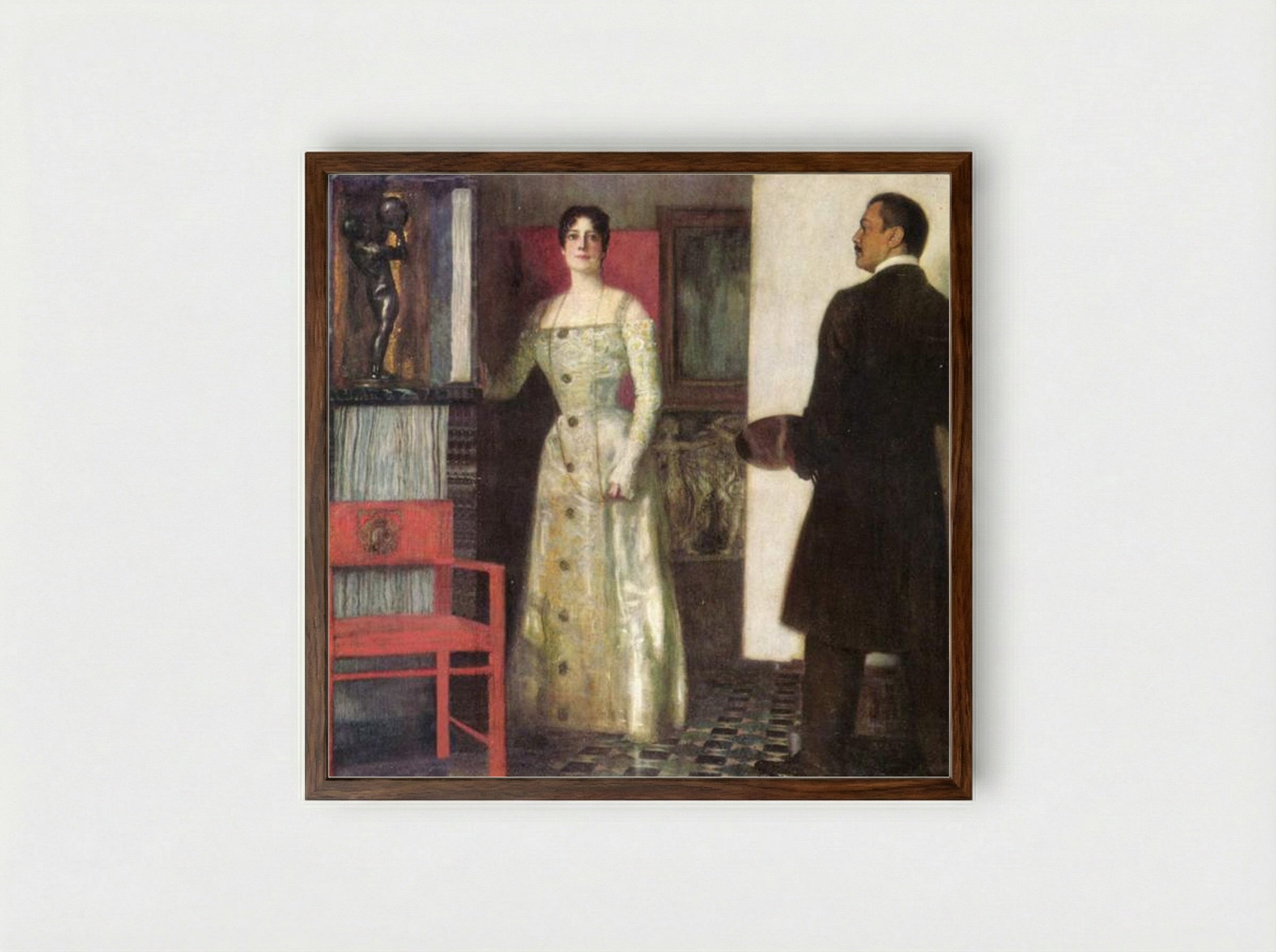 Self-portrait of the painter and his wife in the studio - Franz von Stuck - Framed Print Dark Wood