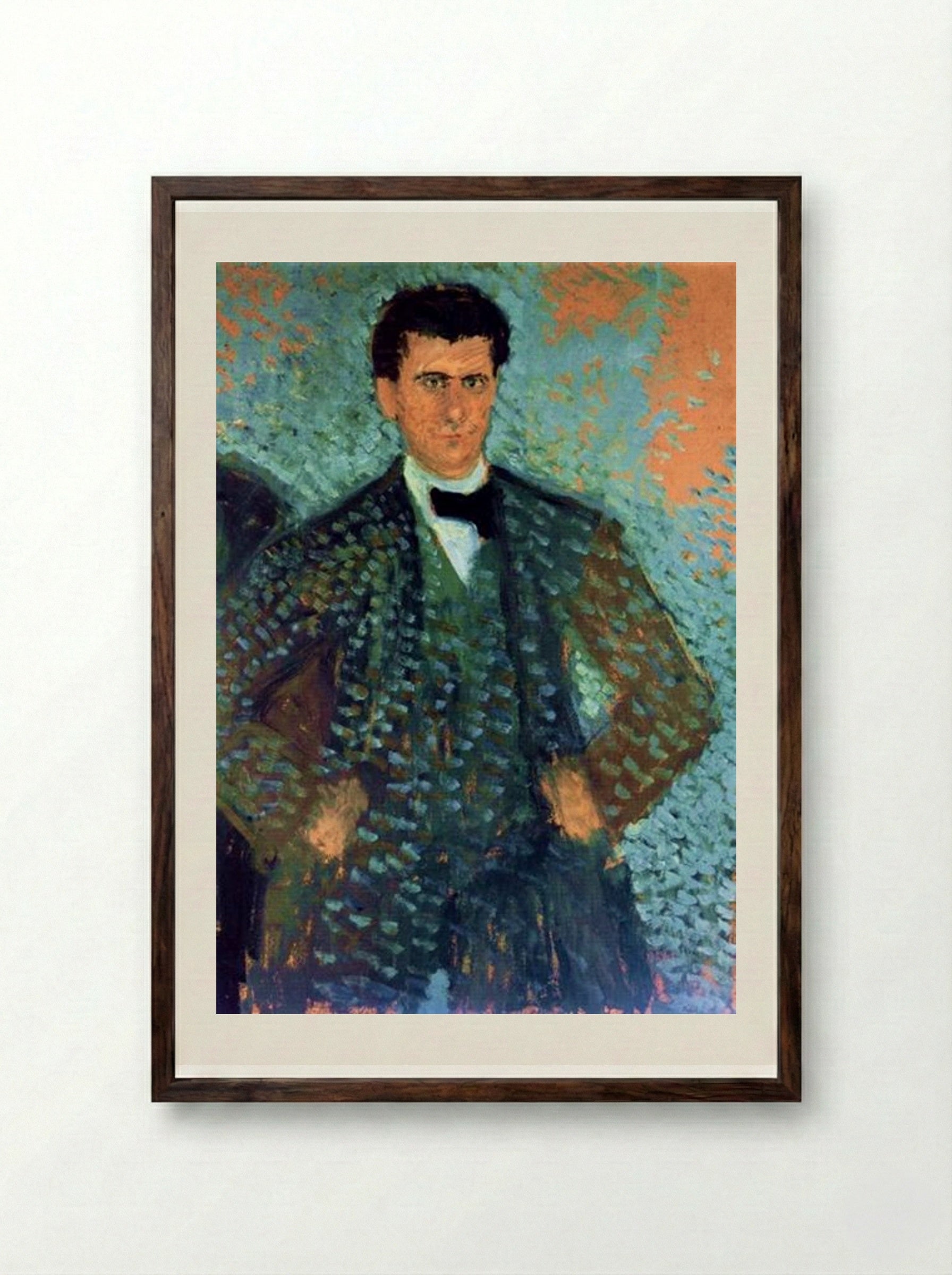 Self-portrait with Blue Spotted Background - Richard Gerstl - Framed Print Dark Wood