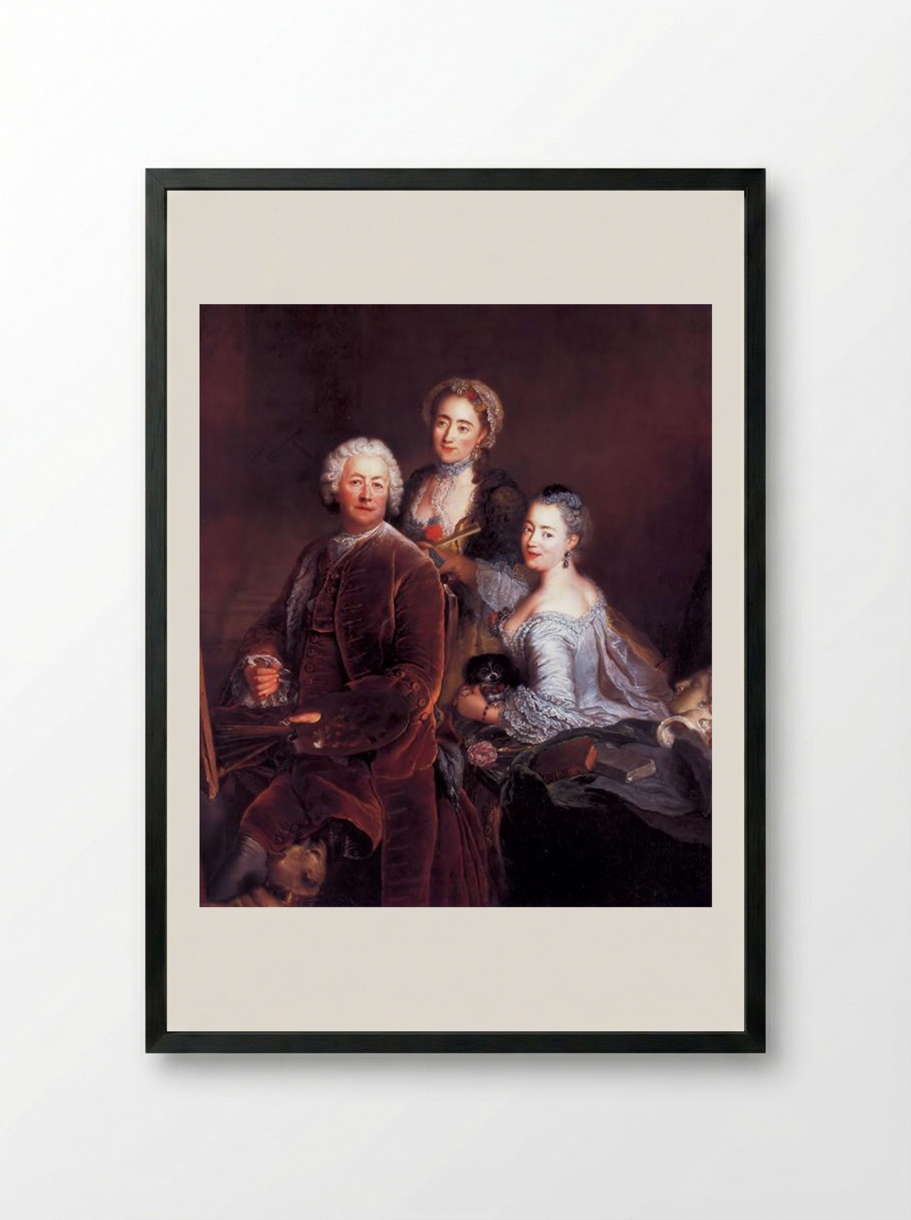 Self-portrait with Daughters - Antoine Pesne - Framed Print Black