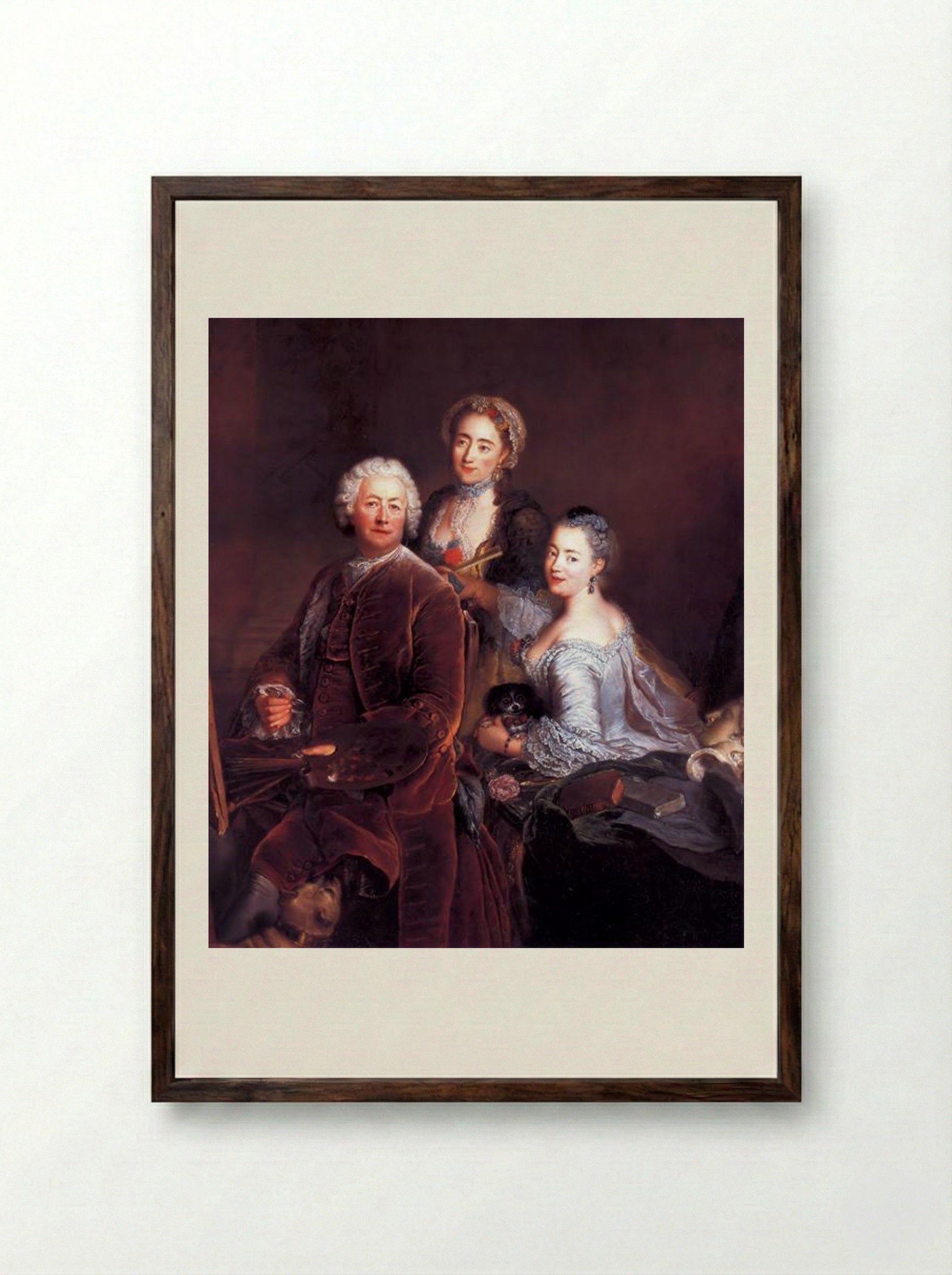 Self-portrait with Daughters - Antoine Pesne - Framed Print Dark Wood