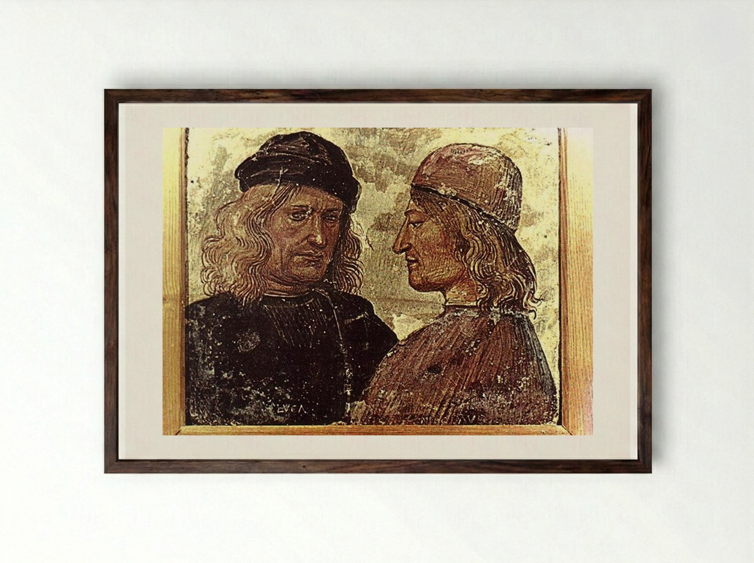 Self-portrait with Vitelozzo Vitelli - Luca Signorelli - Framed Print Dark Wood
