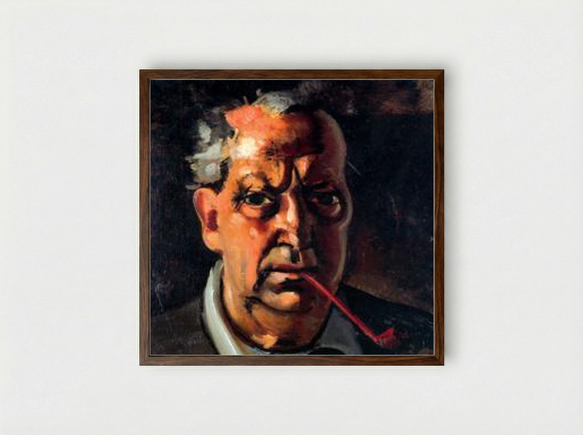 Self-portrait with a pipe - André Derain - Framed Print Dark Wood