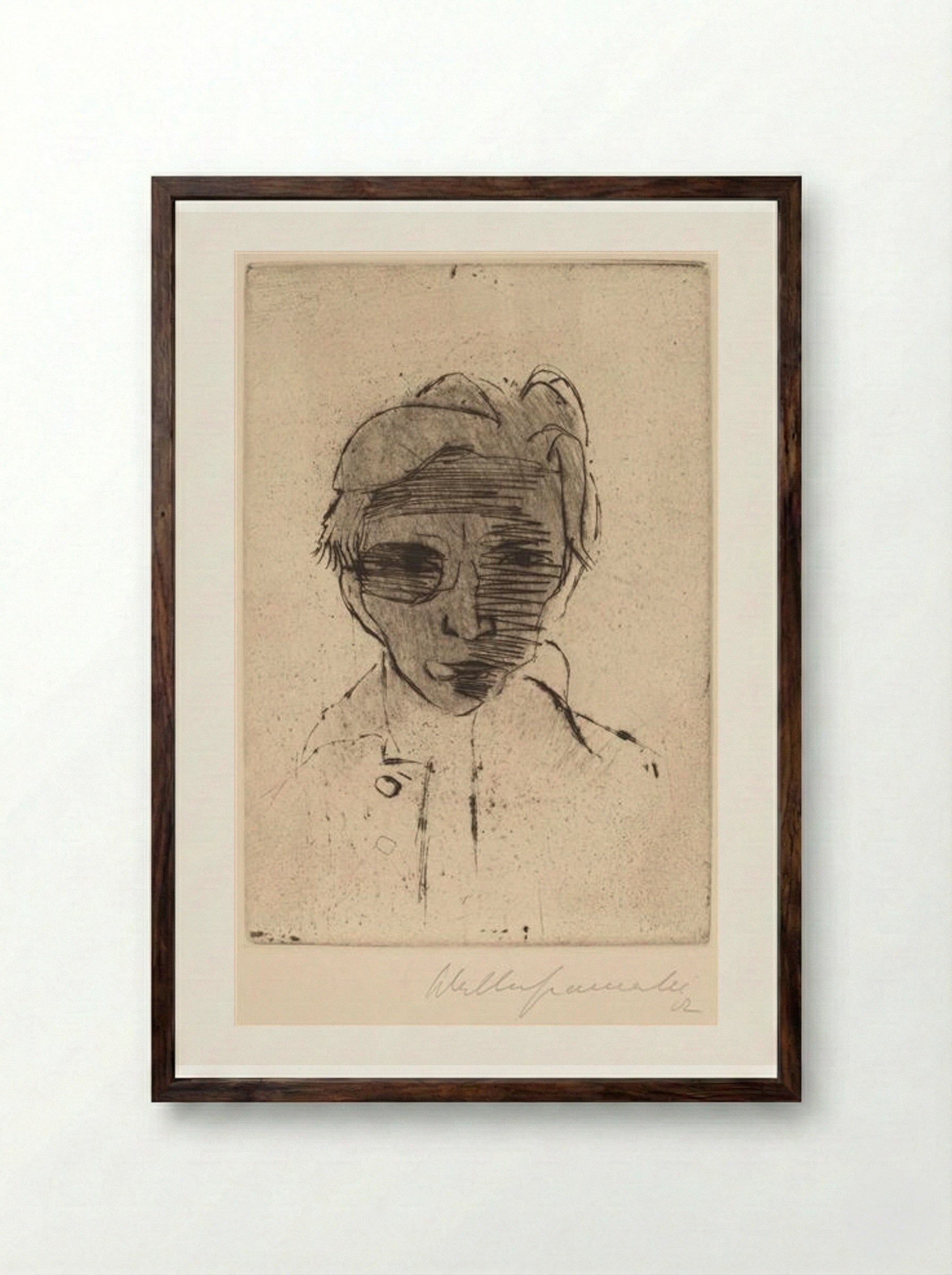 Self-portrait - Walter Gramatté - Framed Print Dark Wood