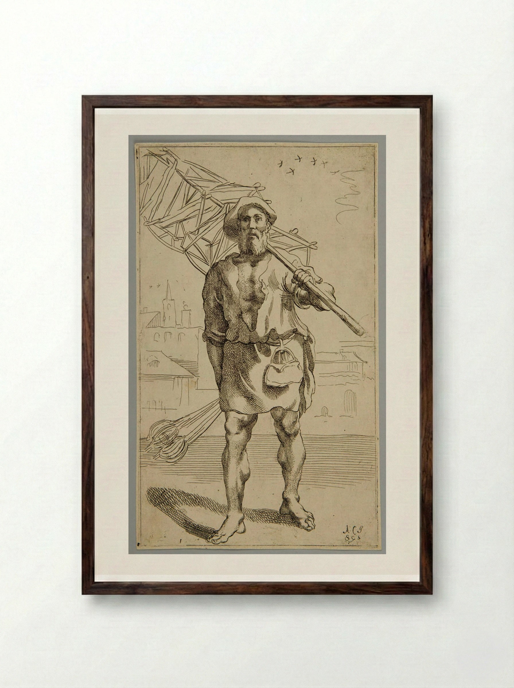 Seller of Distaffs - Simon Guillain - Framed Print Dark Wood