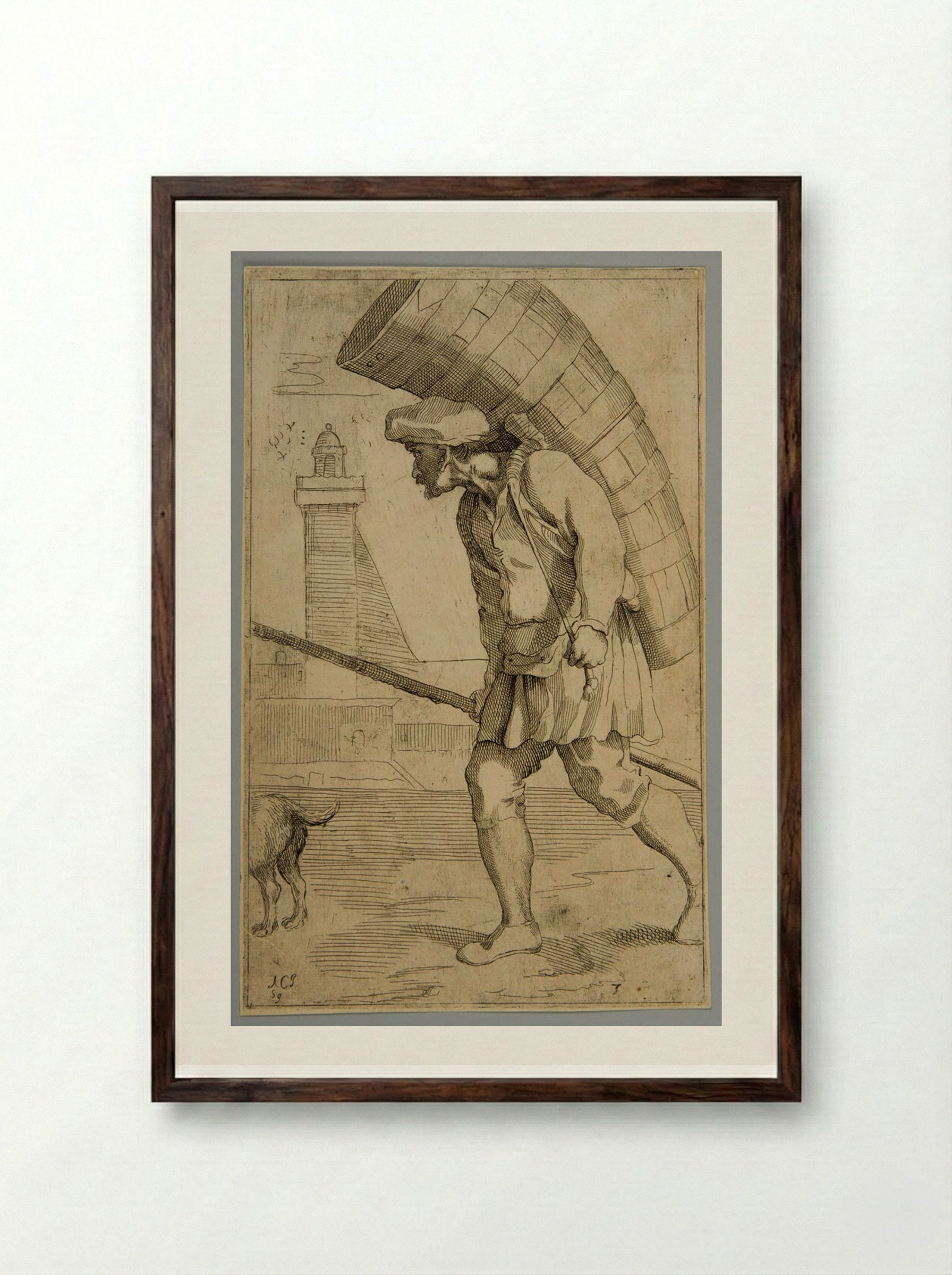 Seller of Measures of Wine (Plate 3) - Simon Guillain - Framed Print Dark Wood