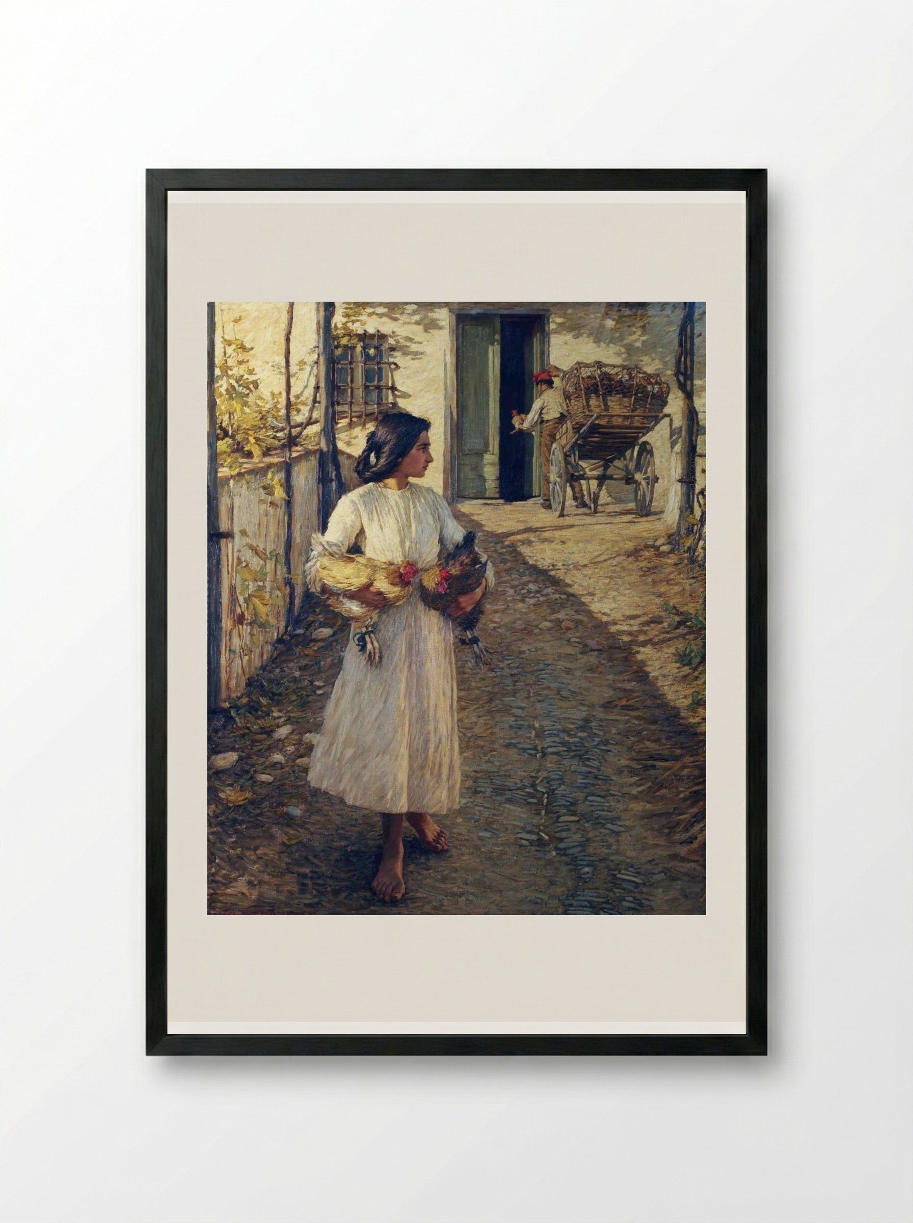 Selling Chickens in Liguria - Henry Herbert La Thangue - Framed Print Black