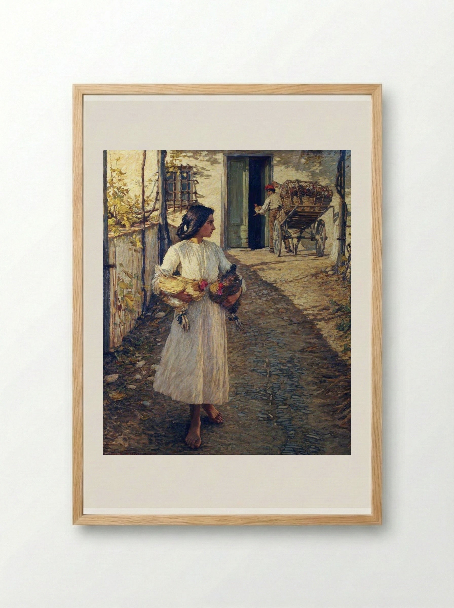 Selling Chickens in Liguria - Henry Herbert La Thangue - Framed Print Wood