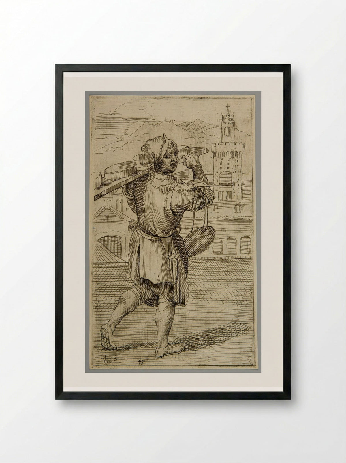 Selling fresh cheese!, plate 47 - Simon Guillain - Framed Print Black