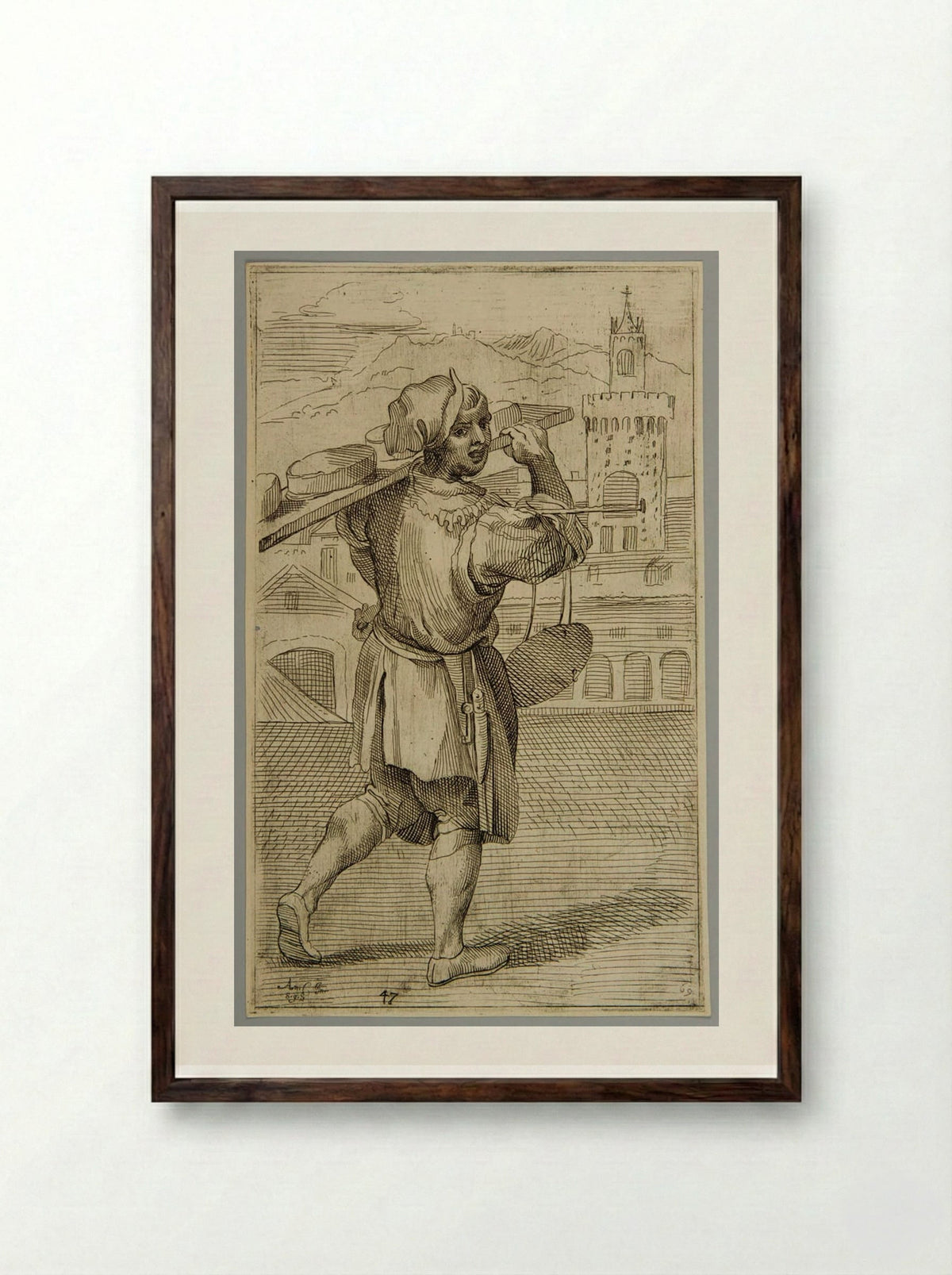 Selling fresh cheese!, plate 47 - Simon Guillain - Framed Print Dark Wood