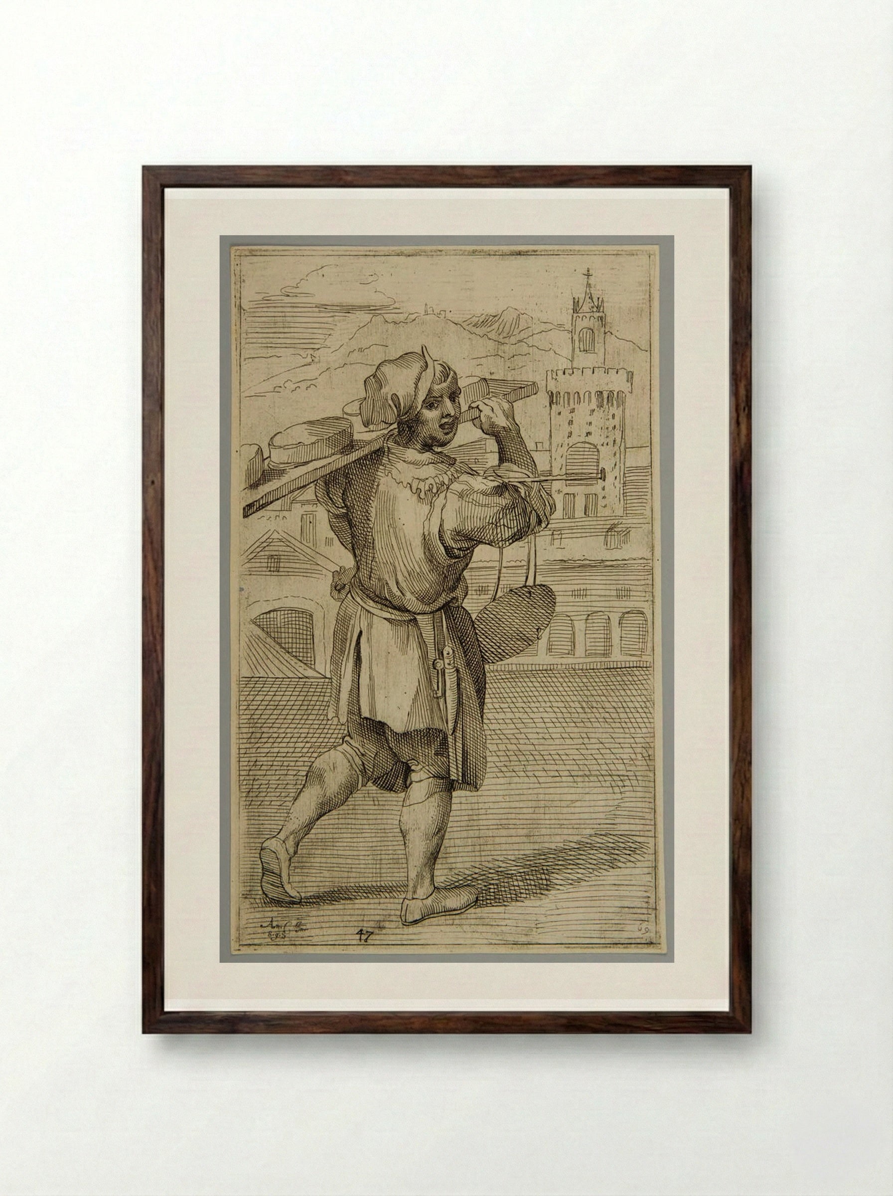 Selling fresh cheese!, plate 47 - Simon Guillain - Framed Print Dark Wood