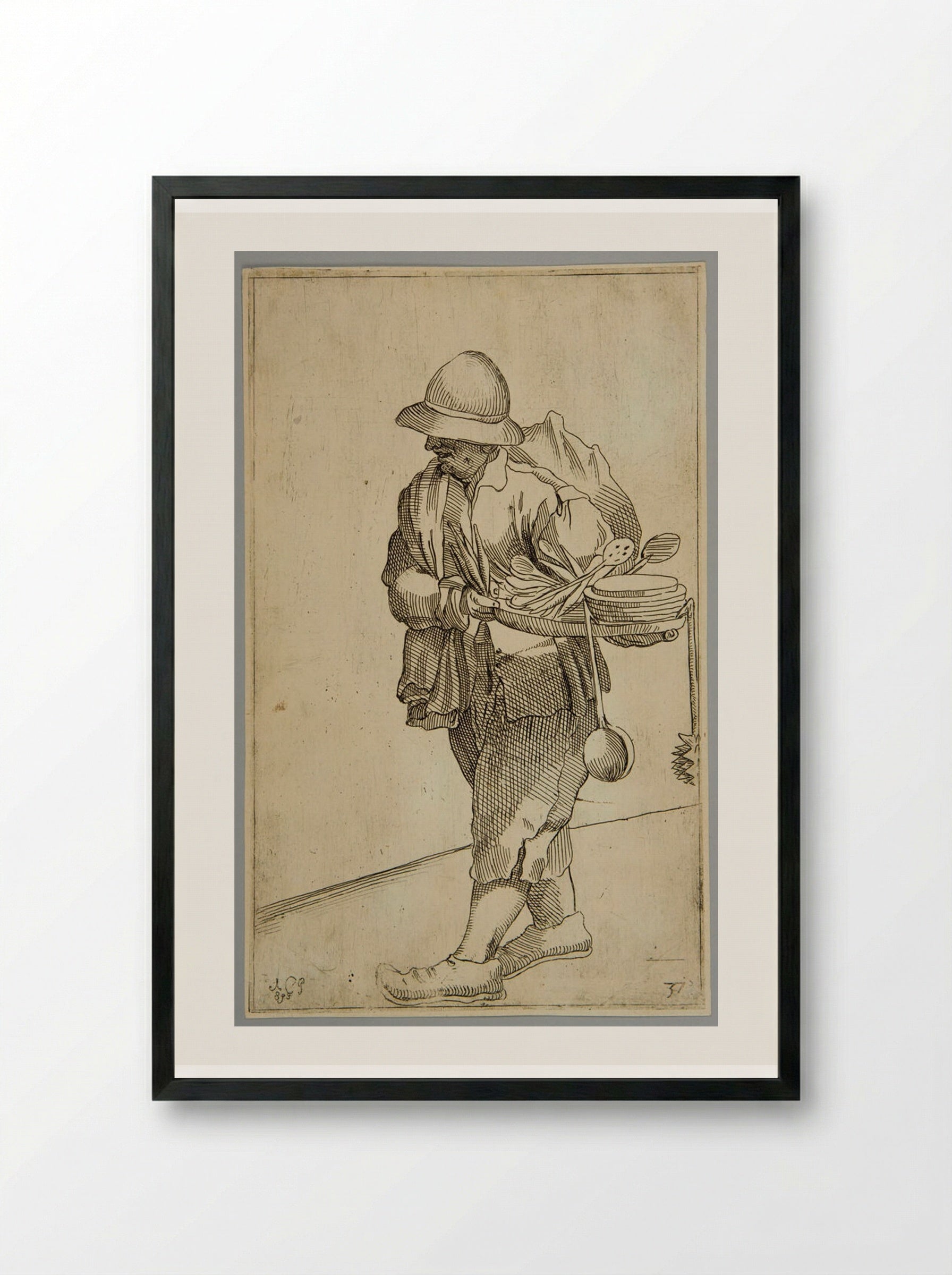 Selling mixing spoons, spindles, and platters!, plate 37 - Simon Guillain - Framed Print Black