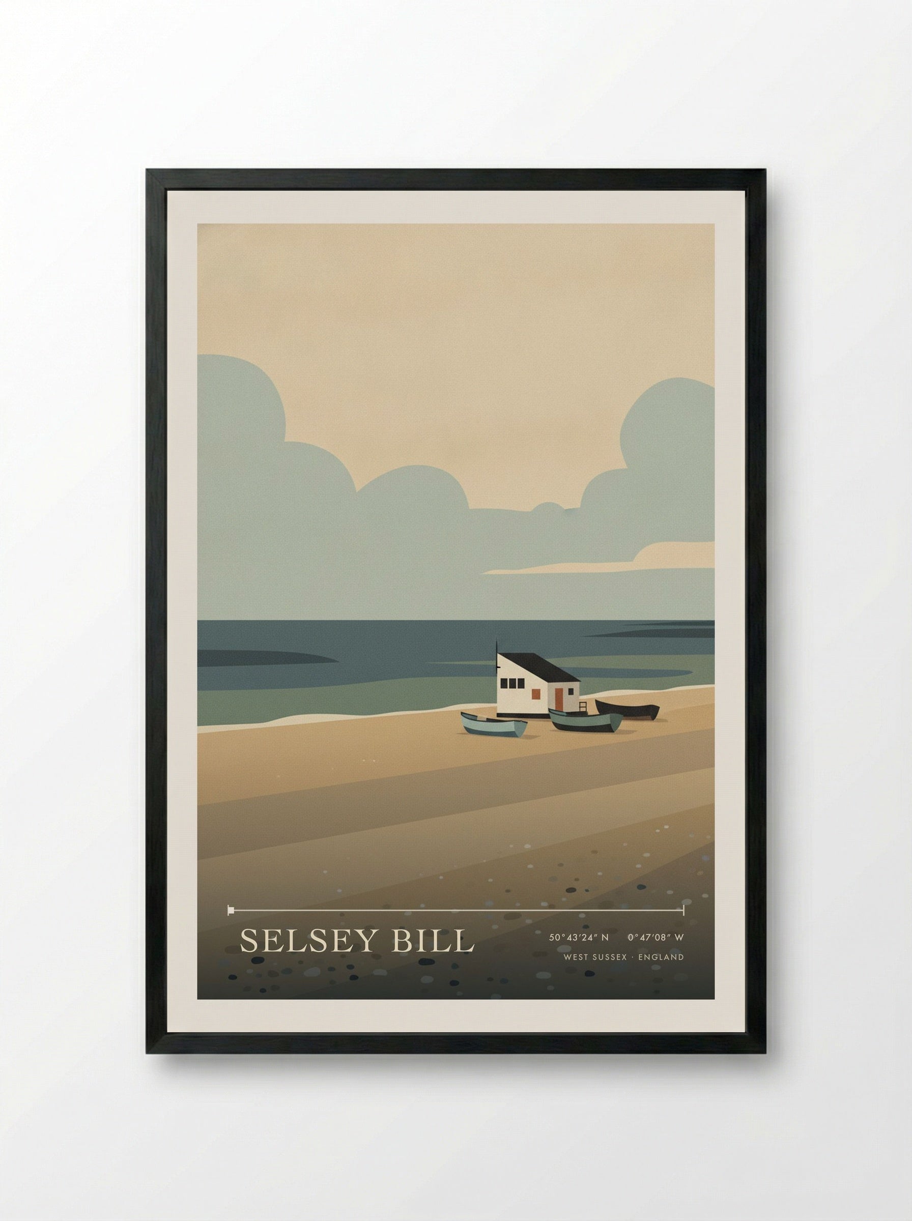 Selsey Bill West Sussex England Travel Poster - Framed Print Black