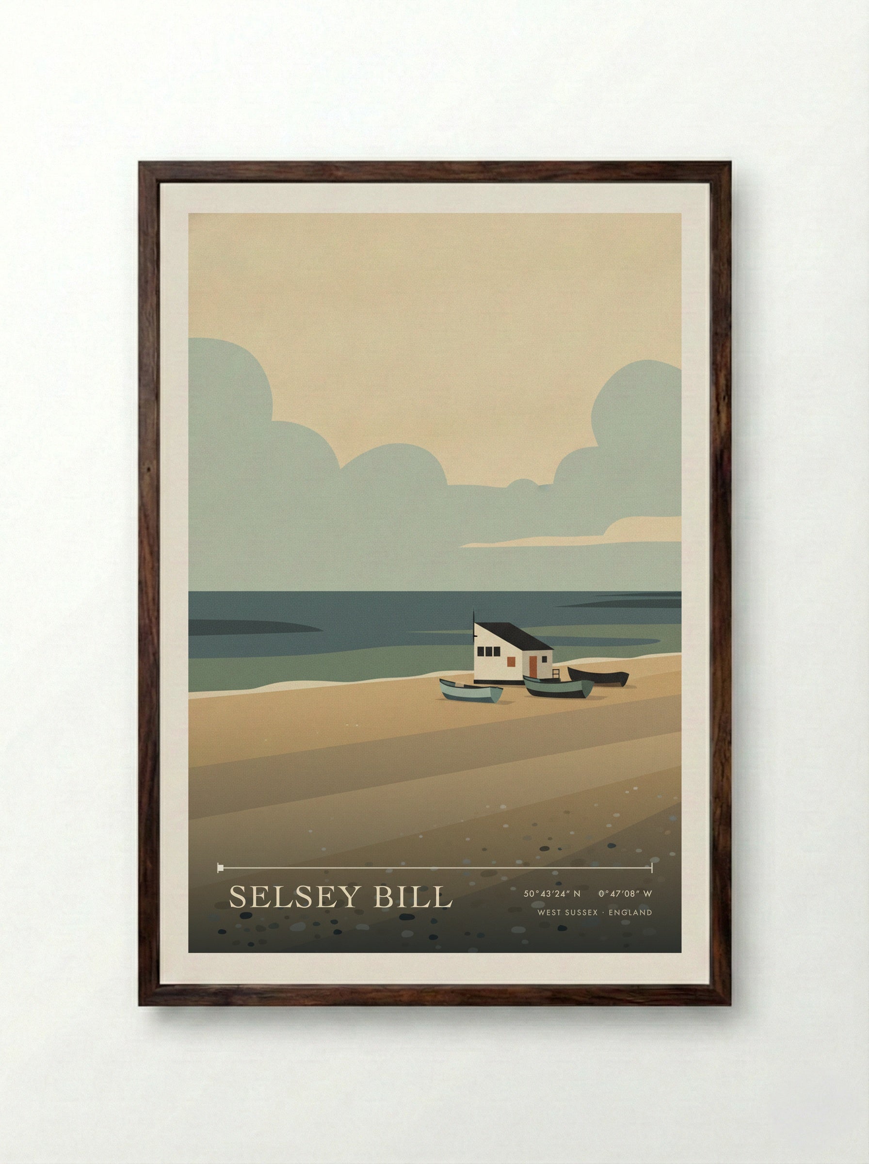 Selsey Bill West Sussex England Travel Poster - Framed Print Dark Wood