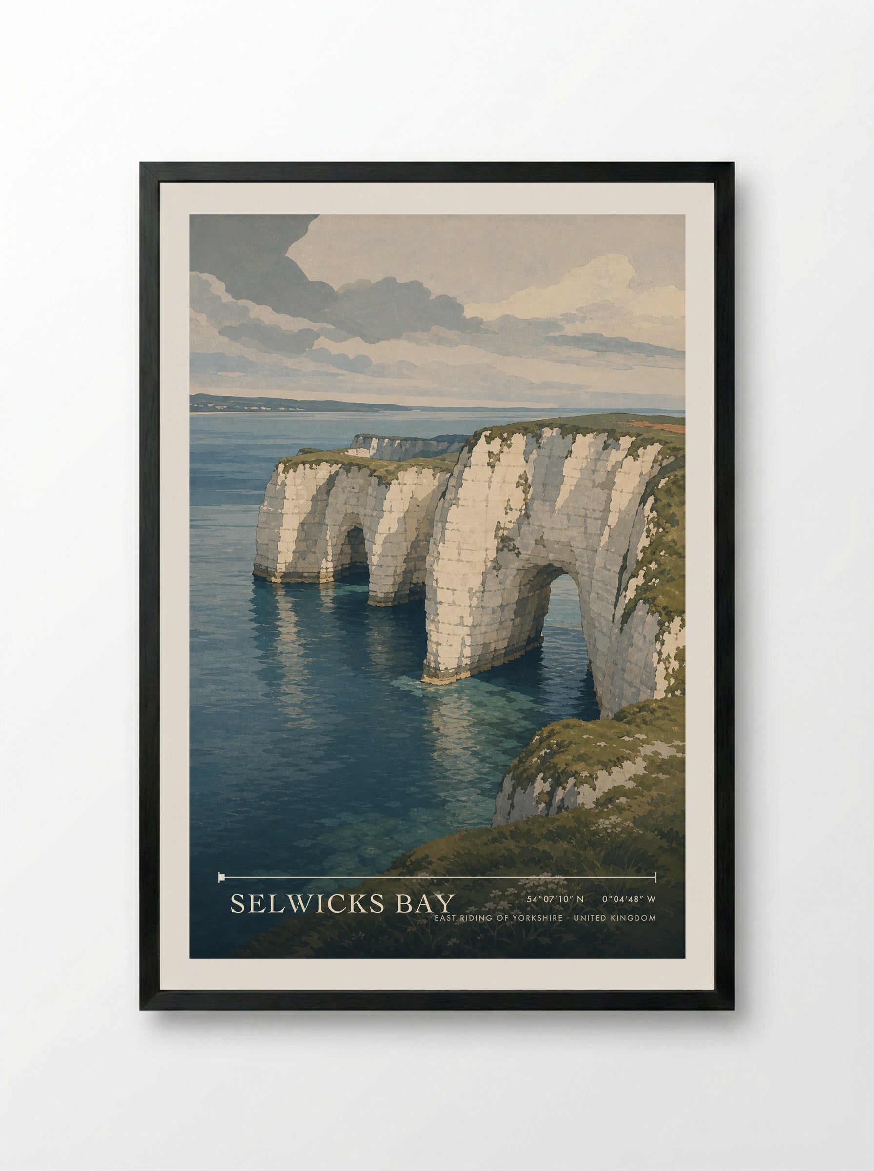 Selwicks Bay East Riding of Yorkshire United Kingdom Travel Poster - Framed Print Black