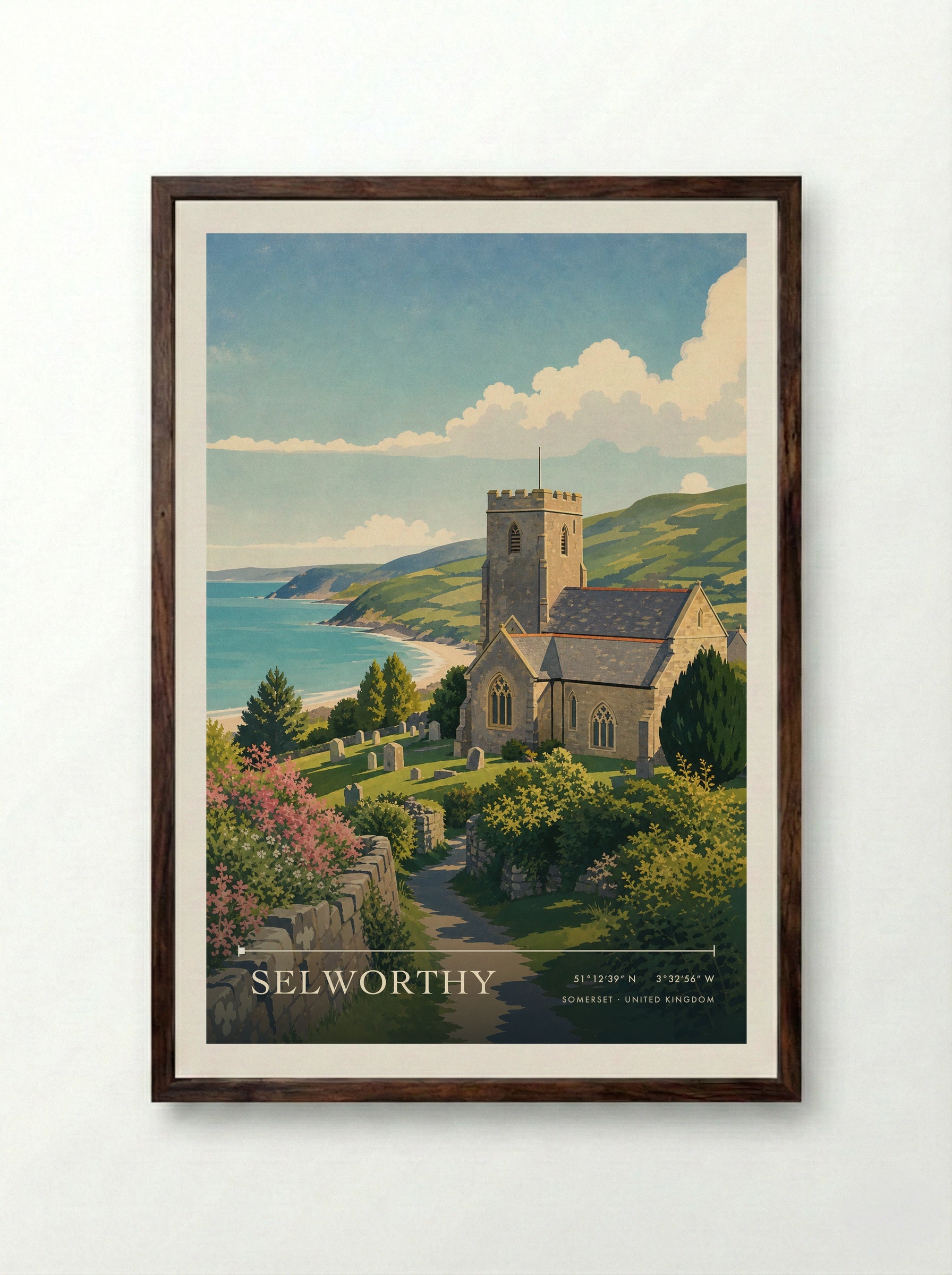 Selworthy Somerset United Kingdom Travel Poster - Framed Print Dark Wood