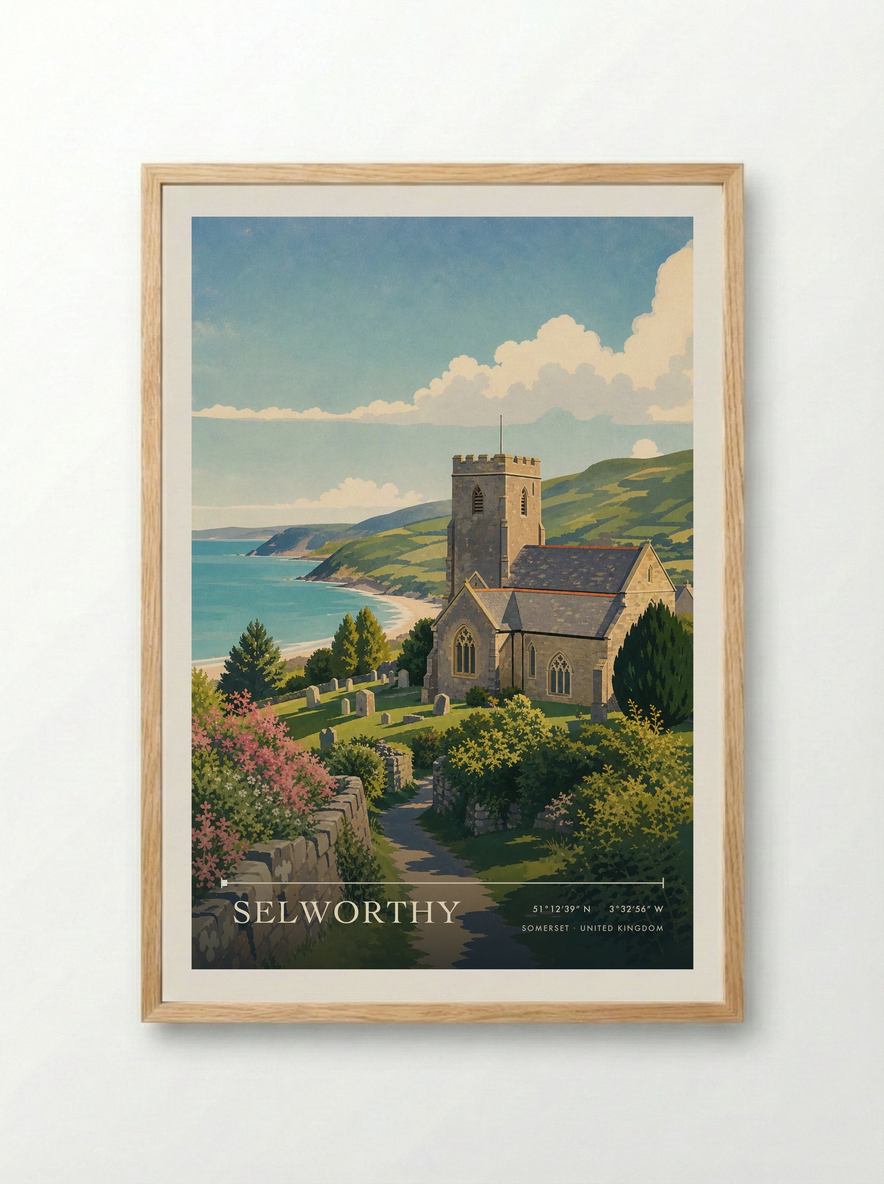Selworthy Somerset United Kingdom Travel Poster - Framed Print Wood
