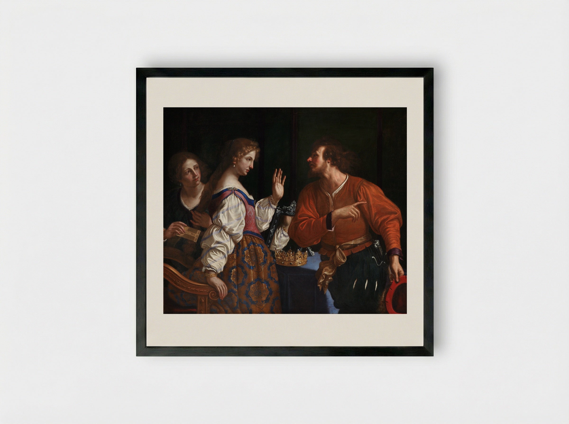 Semiramis Receiving Word of the Revolt of Babylon - Guercino - Framed Print Black
