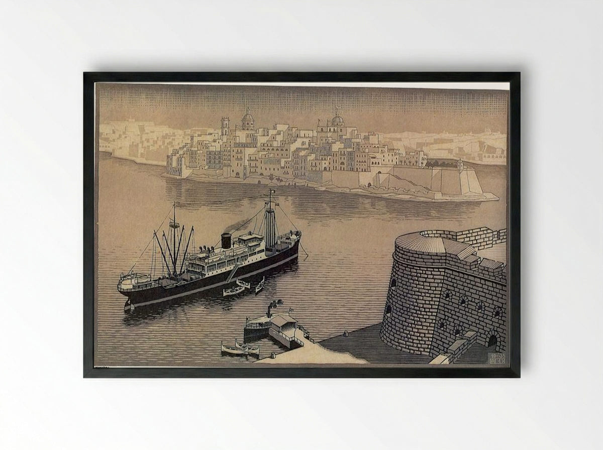 Senglea, Malta - M.C. Escher - Framed Print Black