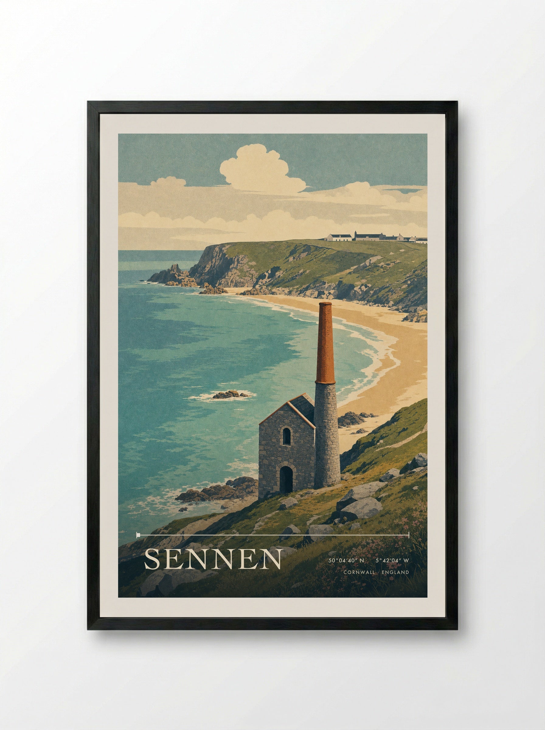 Sennen Cornwall England Travel Poster - Framed Print Black
