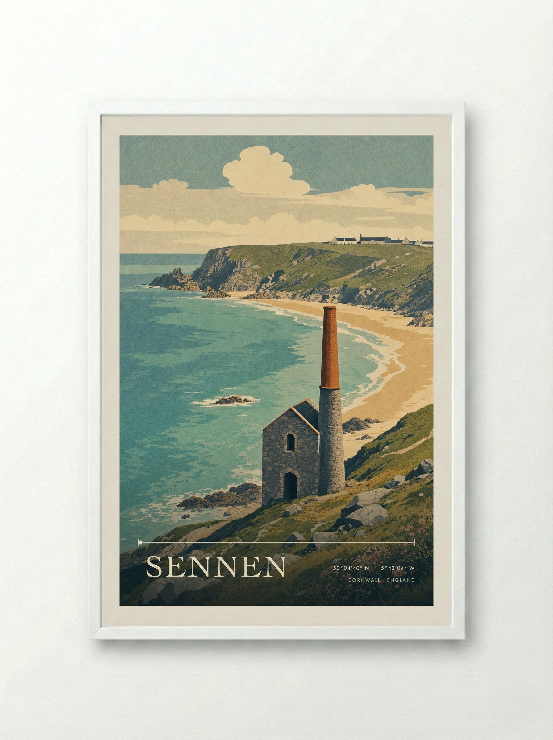Sennen Cornwall England Travel Poster - Framed Print White