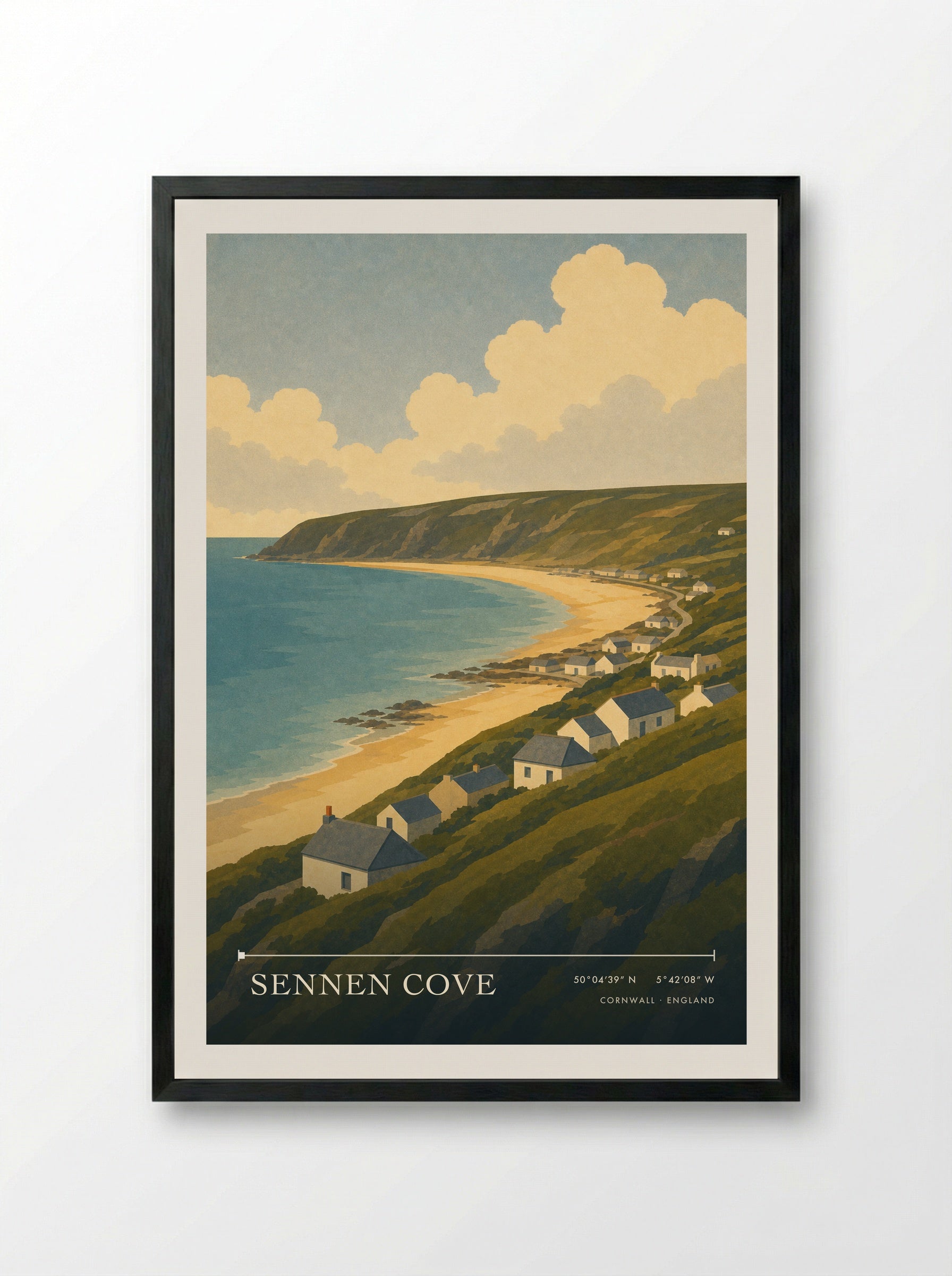 Sennen Cove Cornwall Travel Poster - Framed Print Black