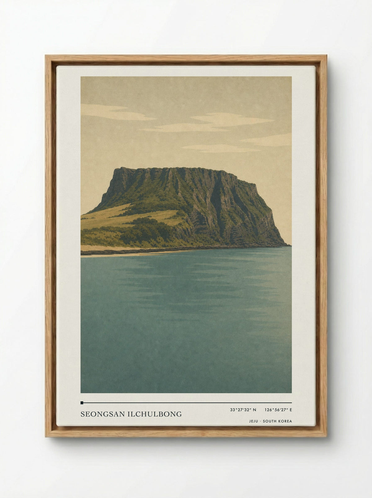 Seongsan Ilchulbong Travel Poster Artwork - Framed Canvas Wood