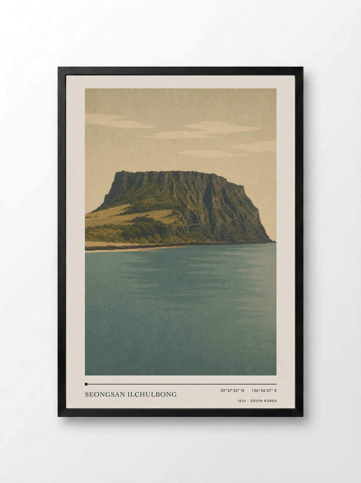 Seongsan Ilchulbong Travel Poster Artwork - Framed Print Black