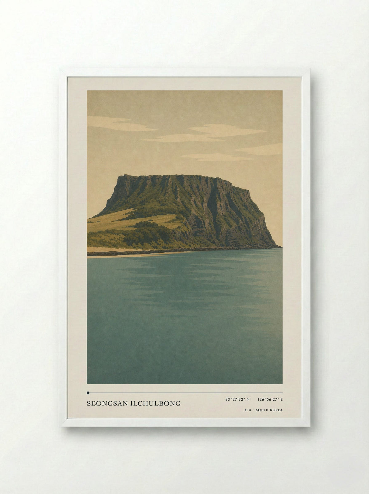 Seongsan Ilchulbong Travel Poster Artwork - Framed Print White