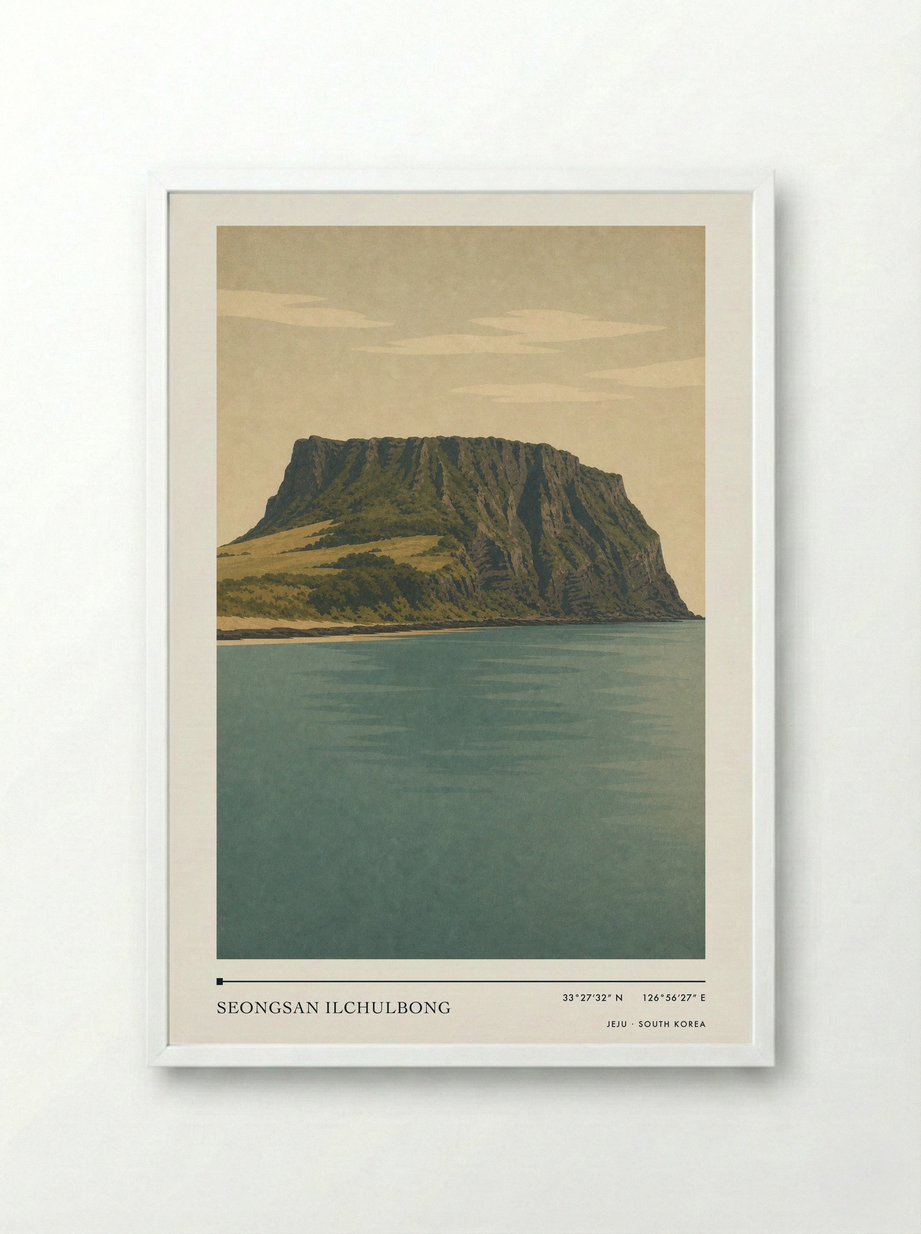 Seongsan Ilchulbong Travel Poster Artwork - Framed Print White