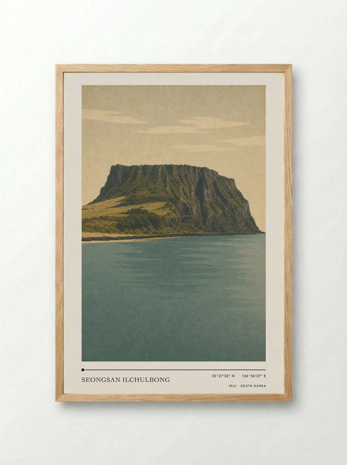 Seongsan Ilchulbong Travel Poster Artwork - Framed Print Wood