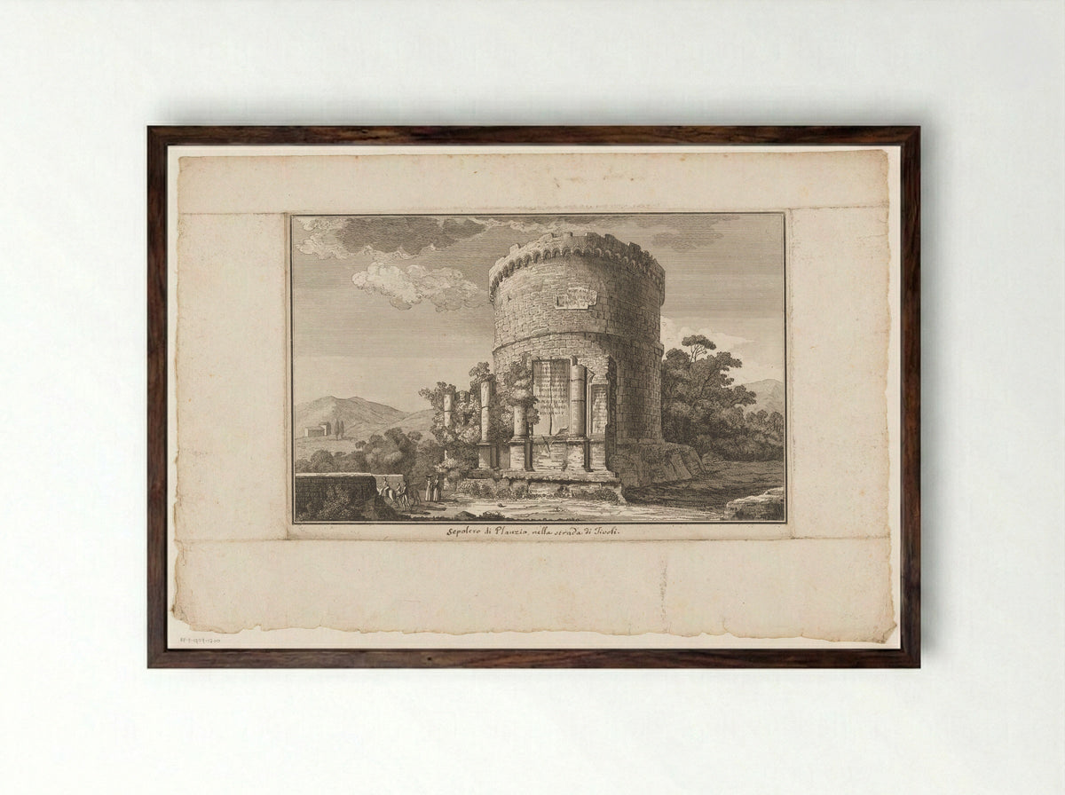 Sepolcro di Plauzio, nella strada di Tivoli - Giuseppe Vasi - Framed Print Dark Wood