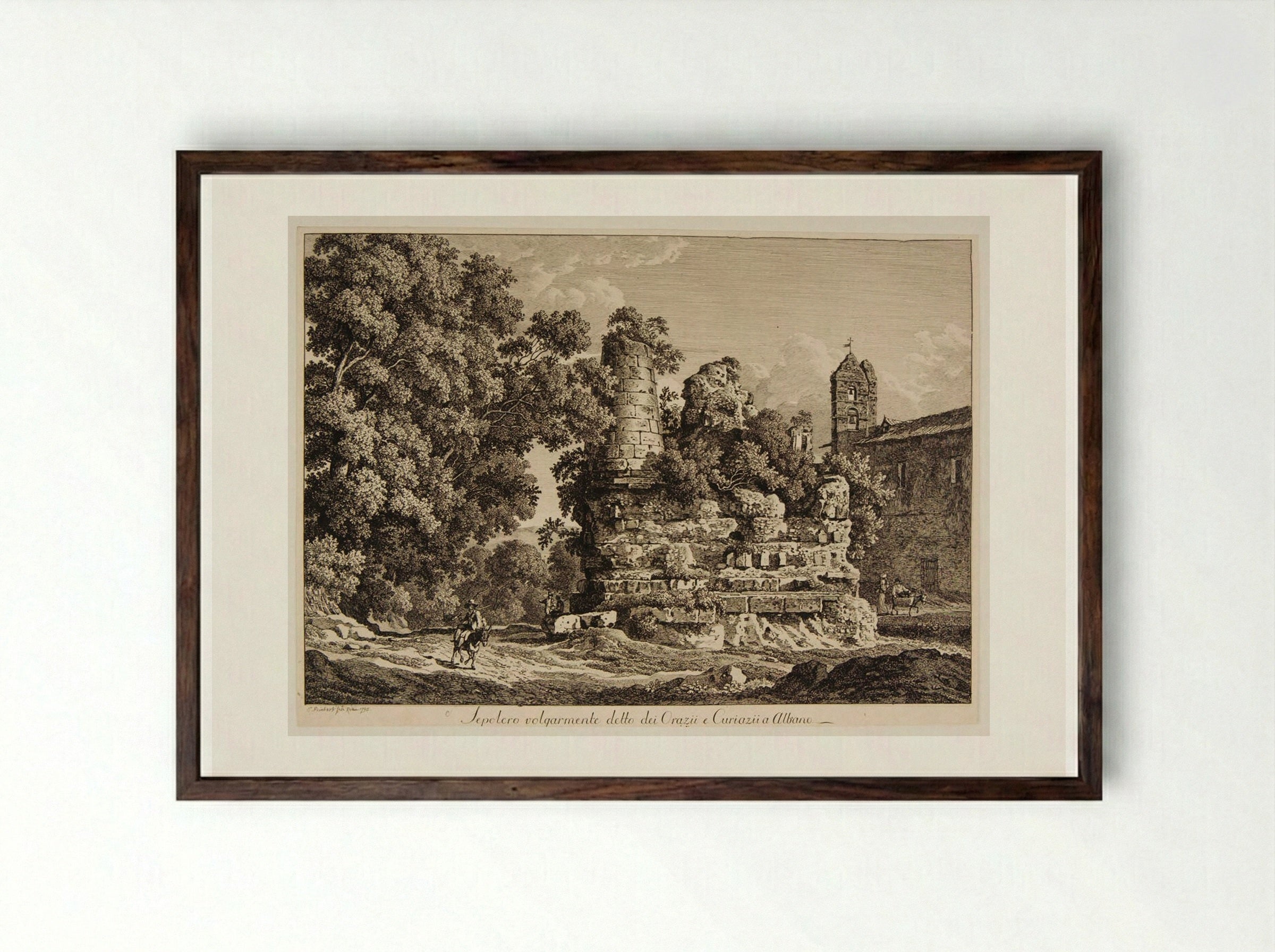 Sepolcro volgarmente detto dei Orazii e Curiazii a Albano - Johann Christian Reinhart - Framed Print Dark Wood