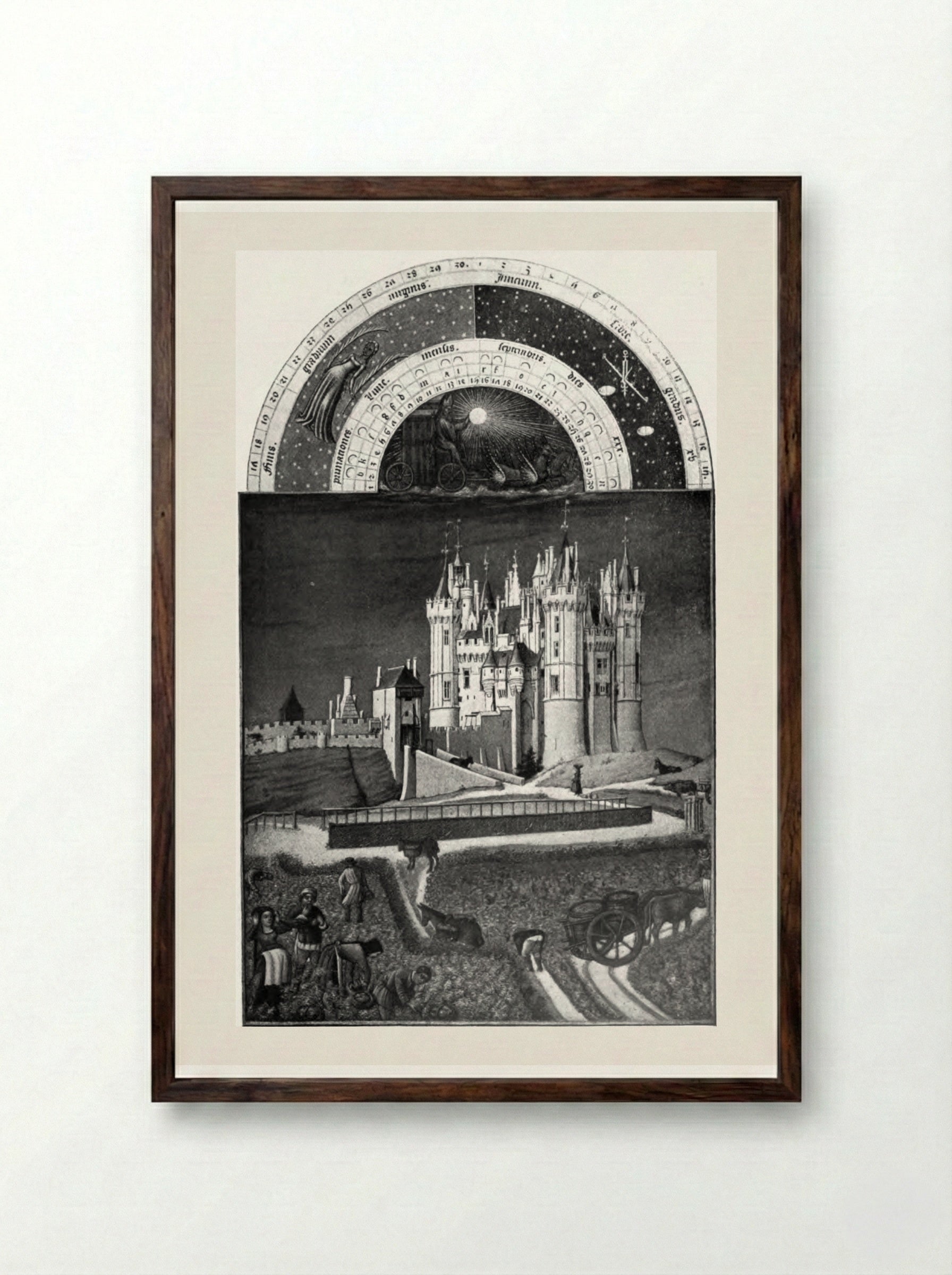 September - Limbourg brothers - Framed Print Dark Wood