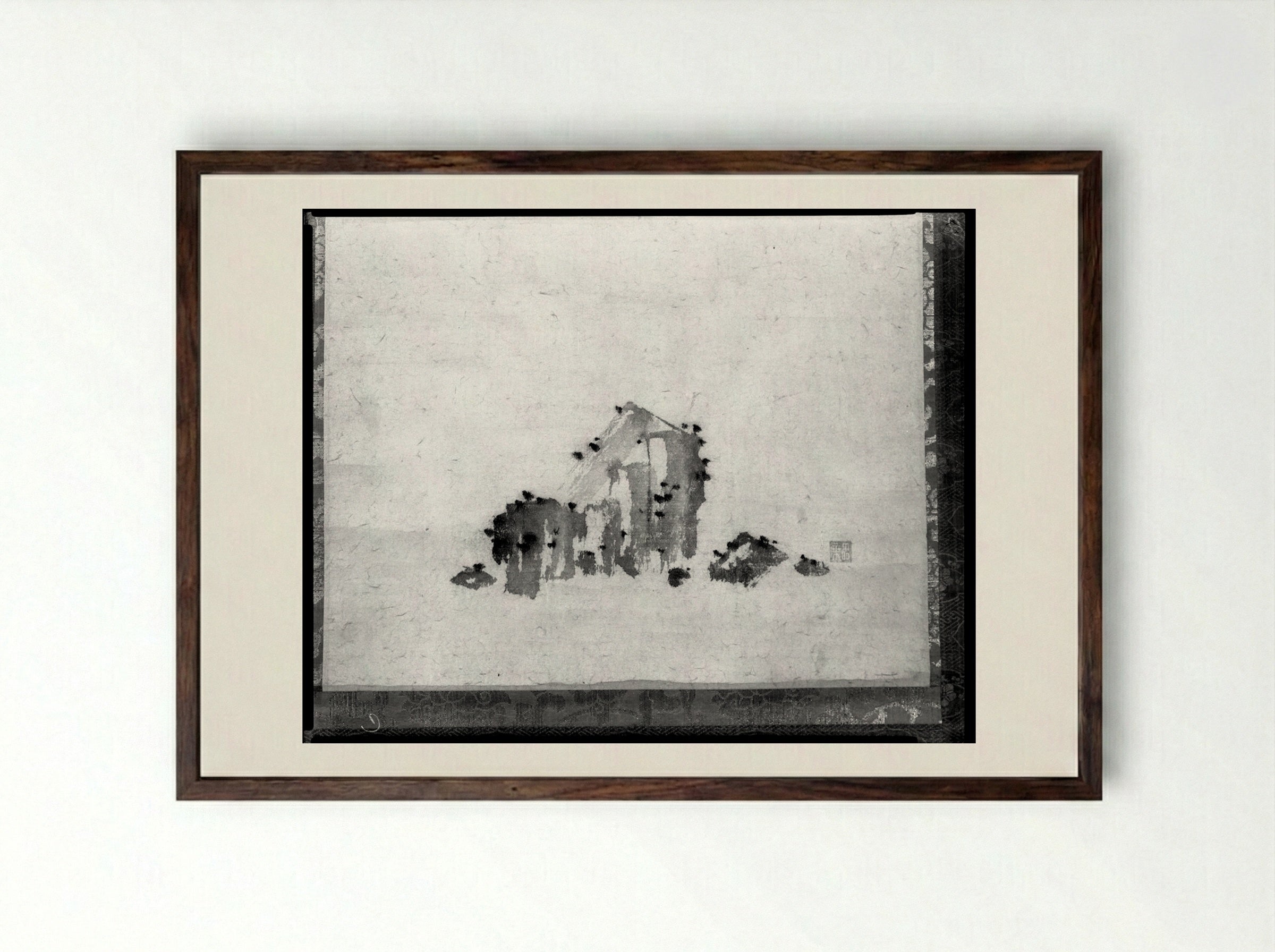 Set of Three Paintings of Rocks - Shōkadō Shōjō - Framed Print Dark Wood