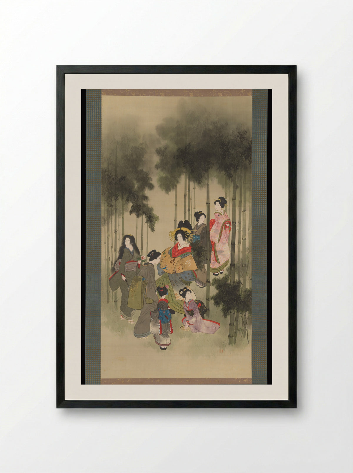 Seven Beauties of the Bamboo Grove - Watanabe Seitei - Framed Print Black