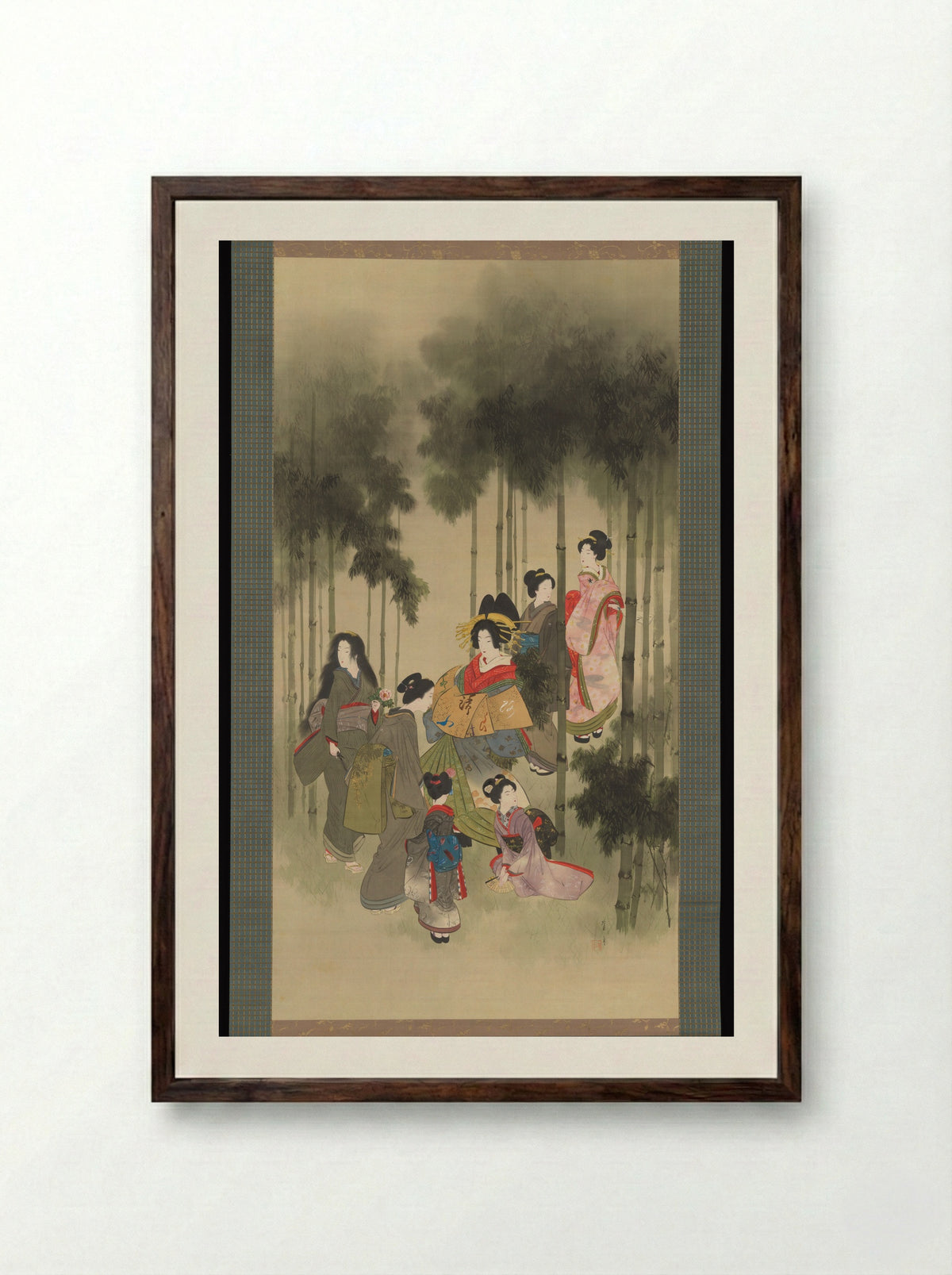 Seven Beauties of the Bamboo Grove - Watanabe Seitei - Framed Print Dark Wood