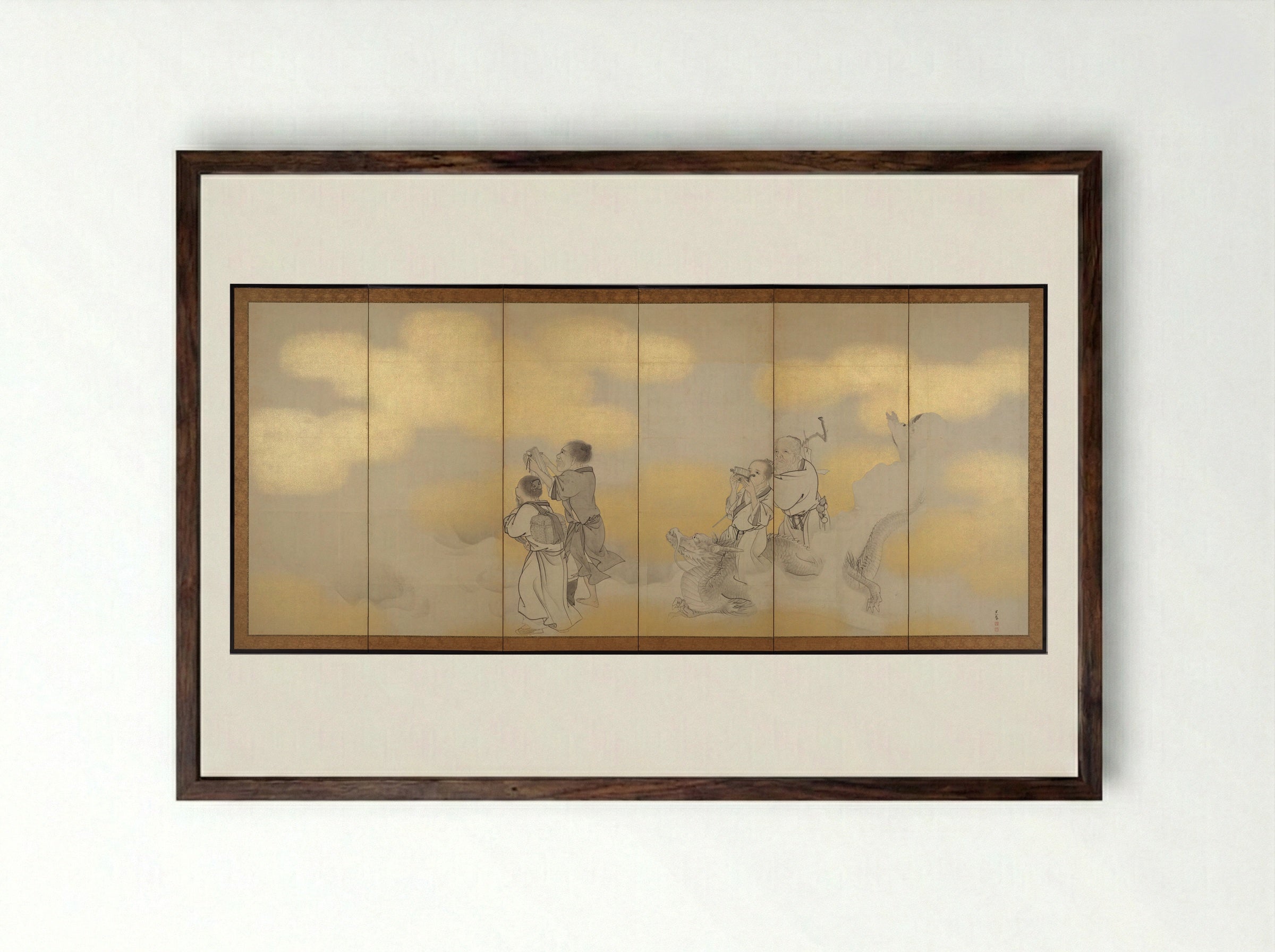 Seven Chinese Immortals - Matsumura Goshun - Framed Print Dark Wood