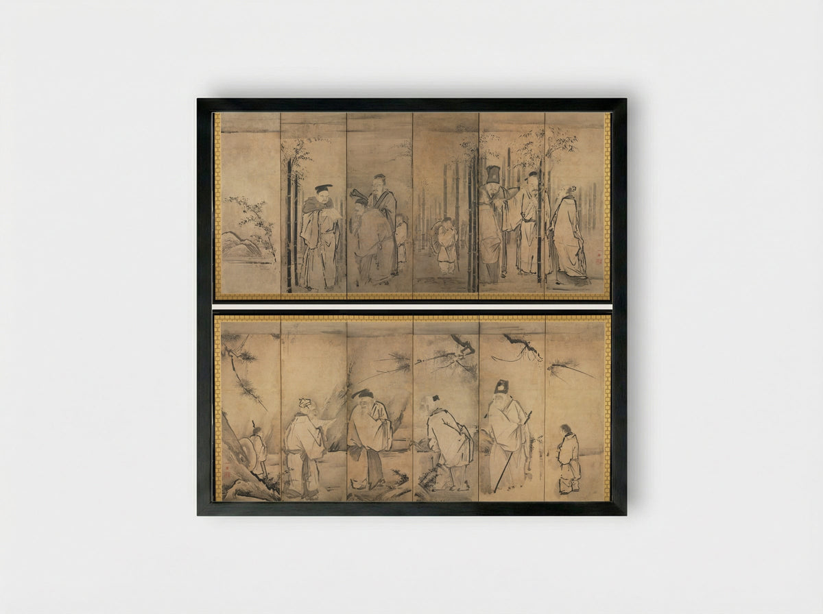Seven Sages of the Bamboo Grove; Four Elders of Mt. Shang - Kano Tan’yū - Framed Print Black