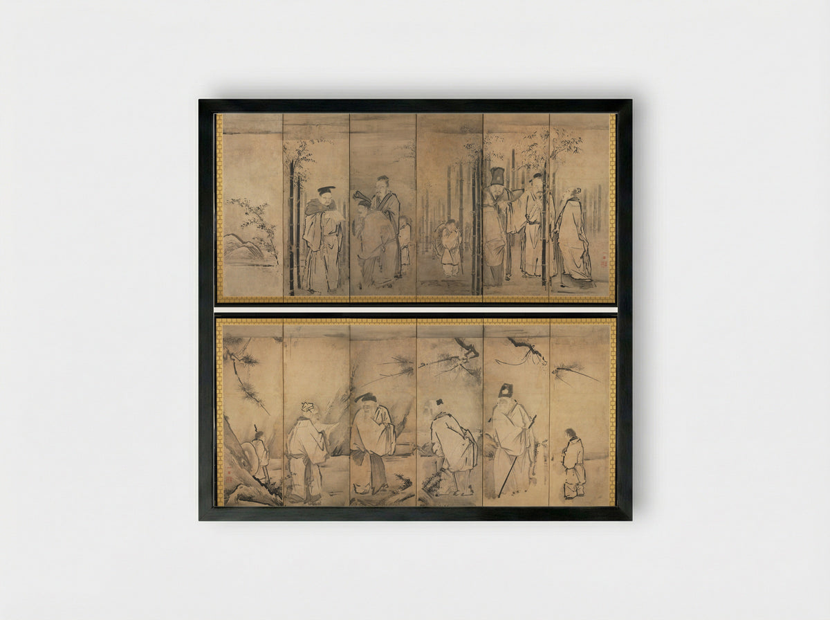Seven Sages of the Bamboo Grove; Four Elders of Mt. Shang - Kano Tan’yū - Framed Print Black
