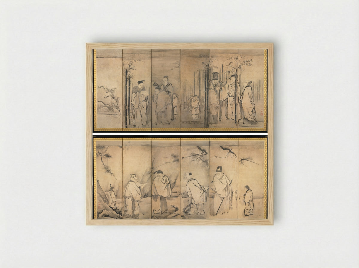 Seven Sages of the Bamboo Grove; Four Elders of Mt. Shang - Kano Tan’yū - Framed Print Wood
