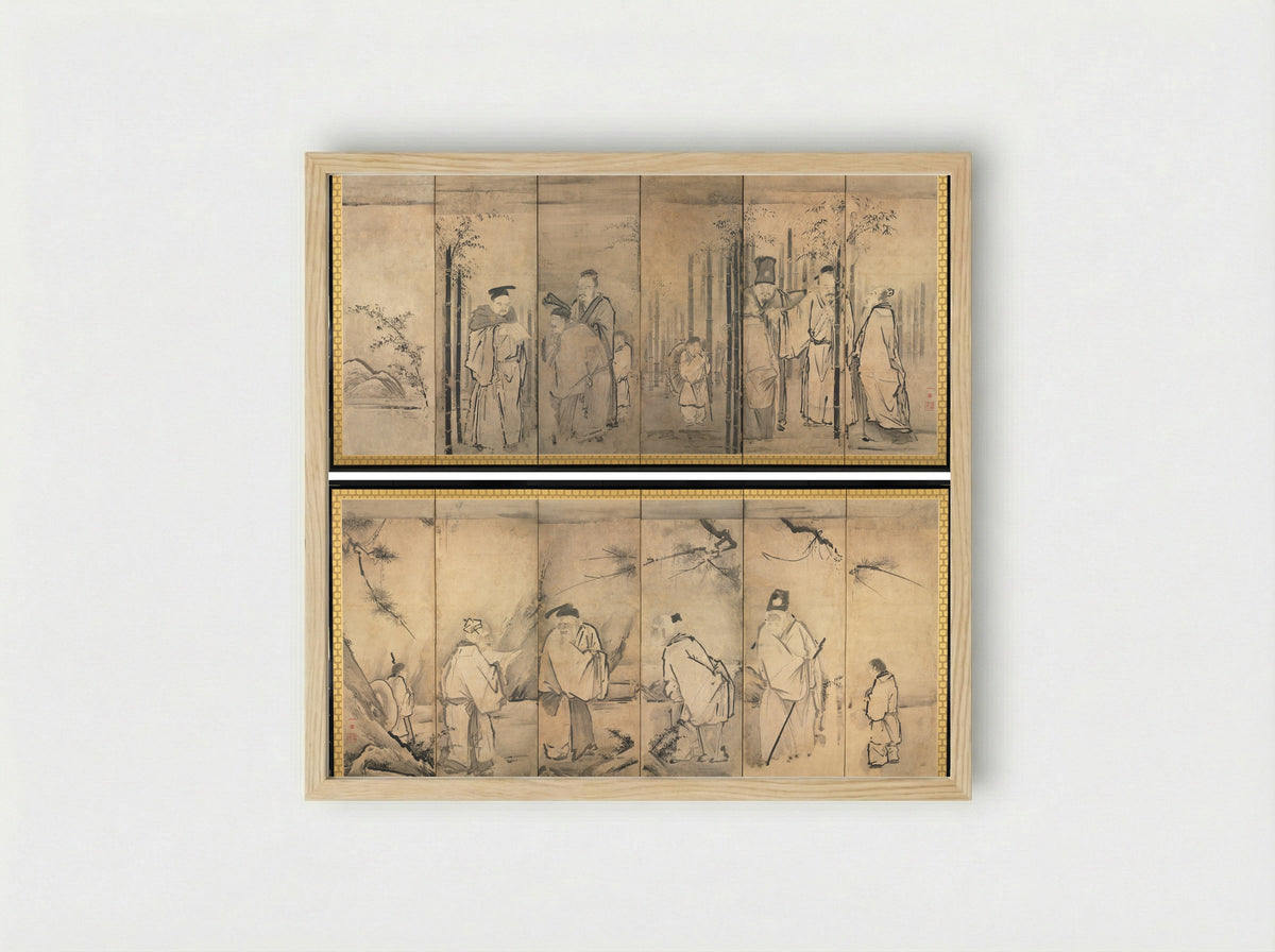 Seven Sages of the Bamboo Grove; Four Elders of Mt. Shang - Kano Tan’yū - Framed Print Wood