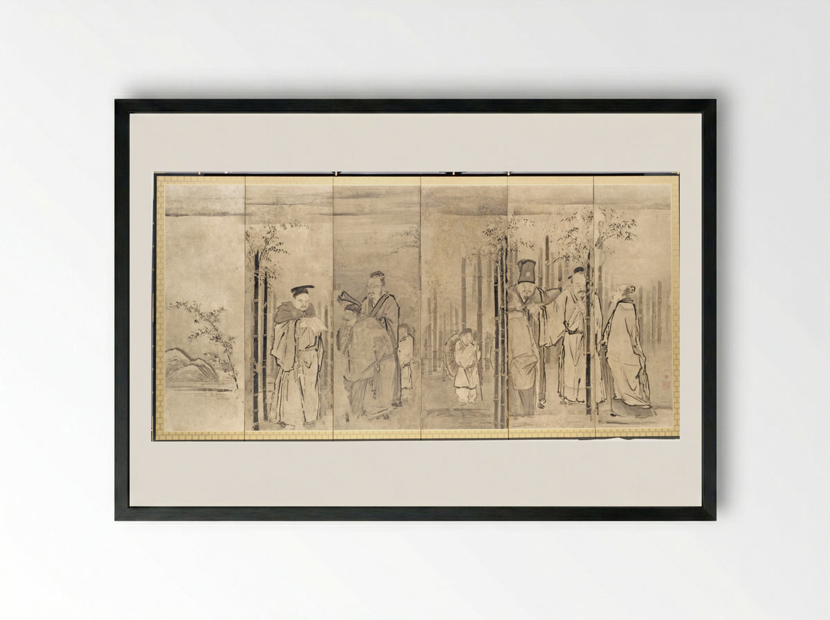 Seven Sages of the Bamboo Grove - Kano Tan'yū - Framed Print Black