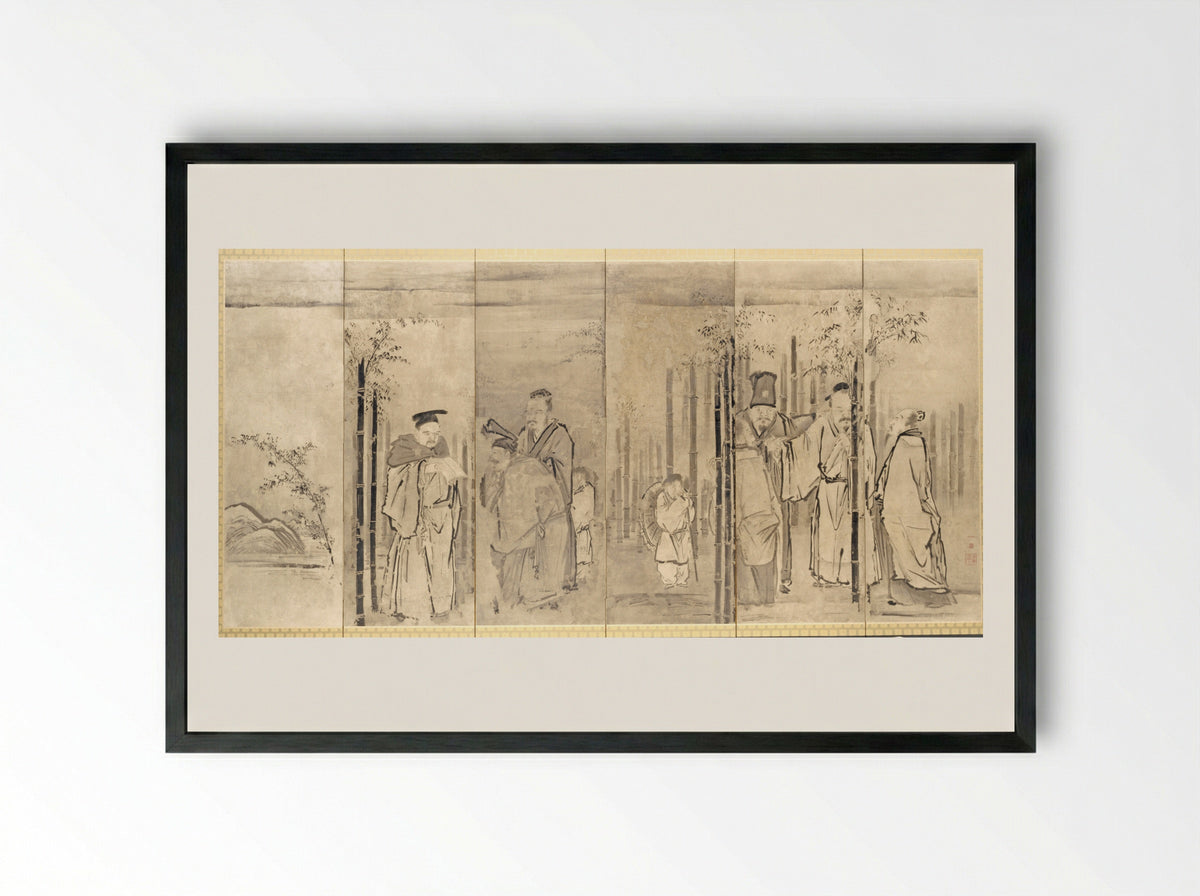 Seven Sages of the Bamboo Grove - Kano Tan'yū - Framed Print Black